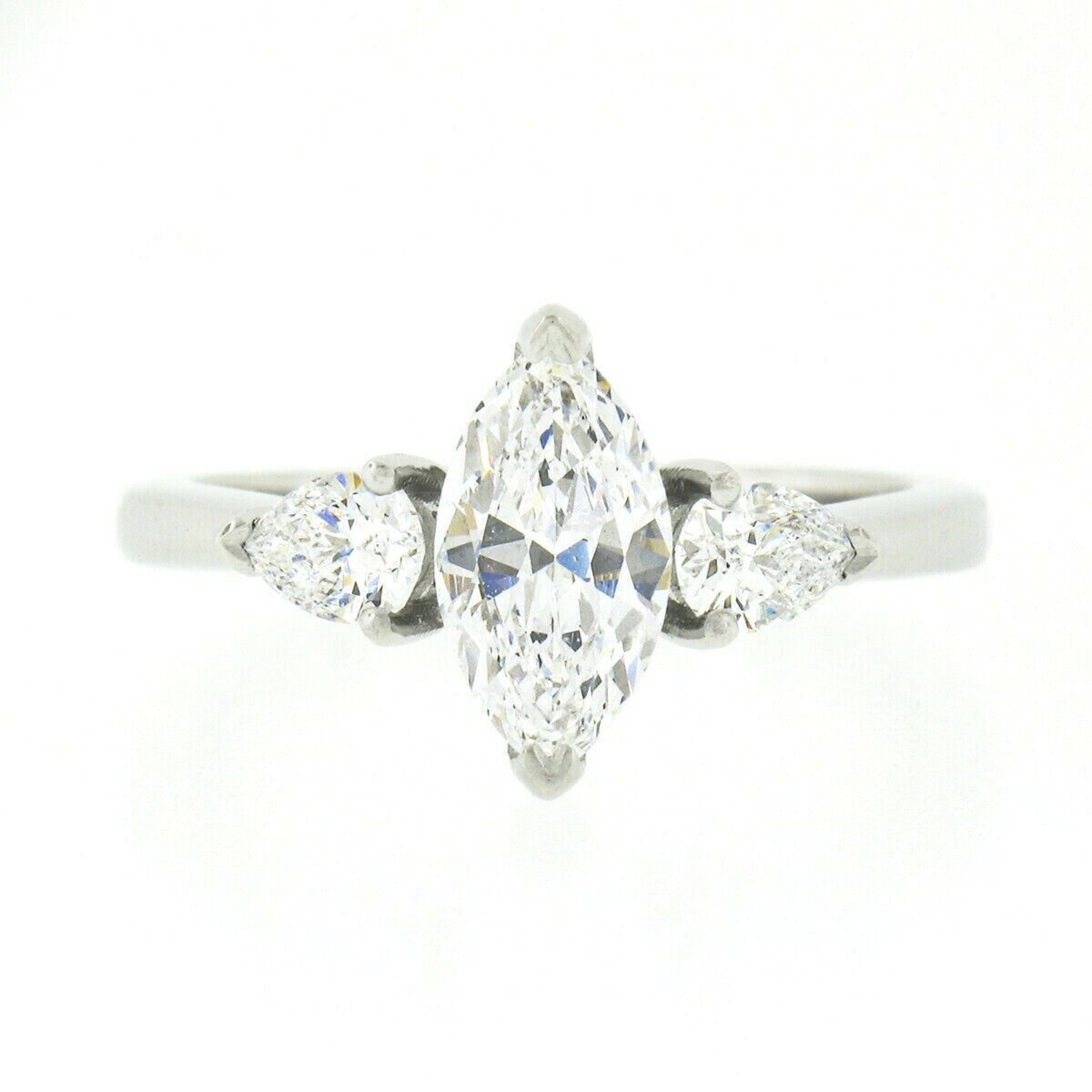 New Platinum 1.39ctw GIA E VVS Marquise Pear Diamond 3 Stone Engagement Ring In New Condition For Sale In Montclair, NJ