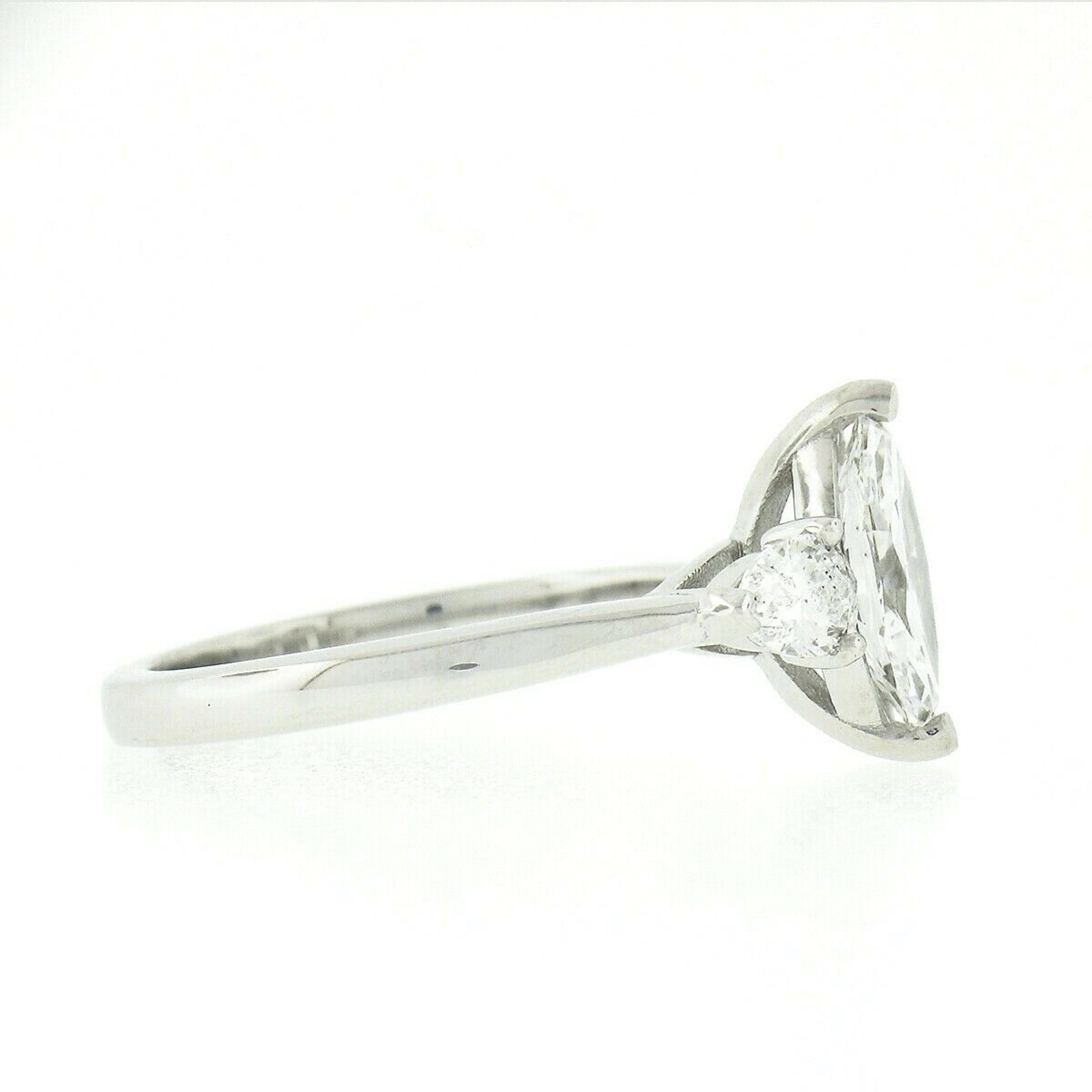 Women's New Platinum 1.39ctw GIA E VVS Marquise Pear Diamond 3 Stone Engagement Ring For Sale