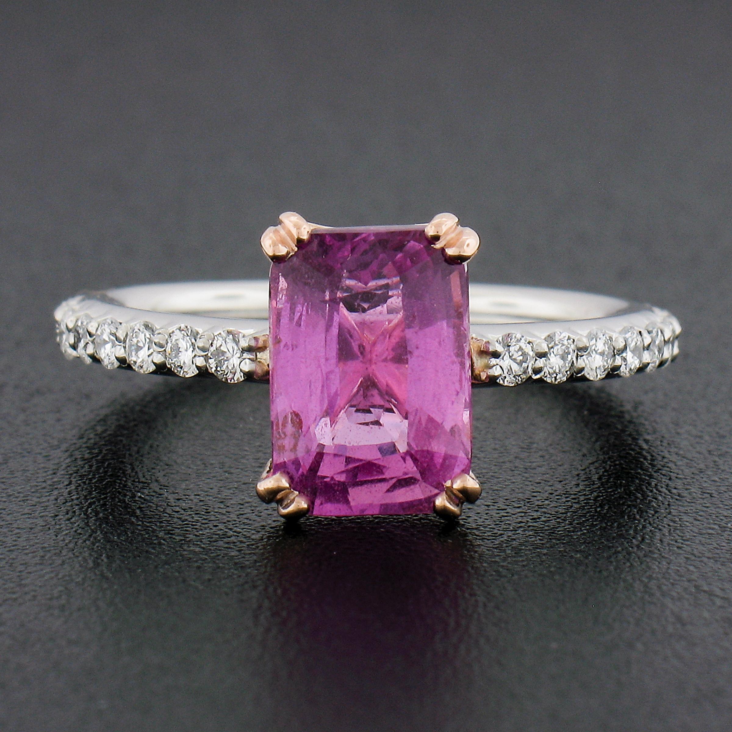 New Platinum & 14k Gold 3.61ct GIA No Heat Pink Sapphire Diamond Solitaire Ring In New Condition For Sale In Montclair, NJ
