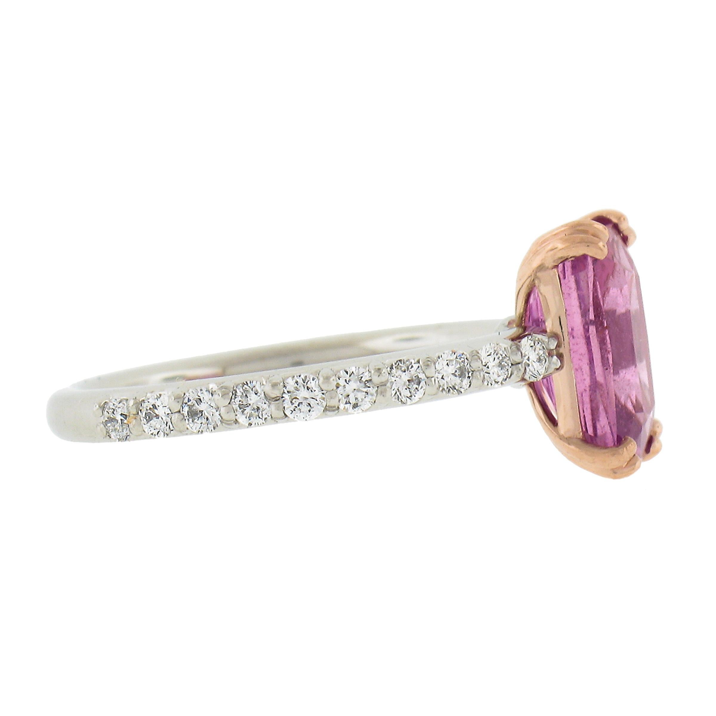 New Platinum & 14k Gold 3.61ct GIA No Heat Pink Sapphire Diamond Solitaire Ring Pour femmes en vente