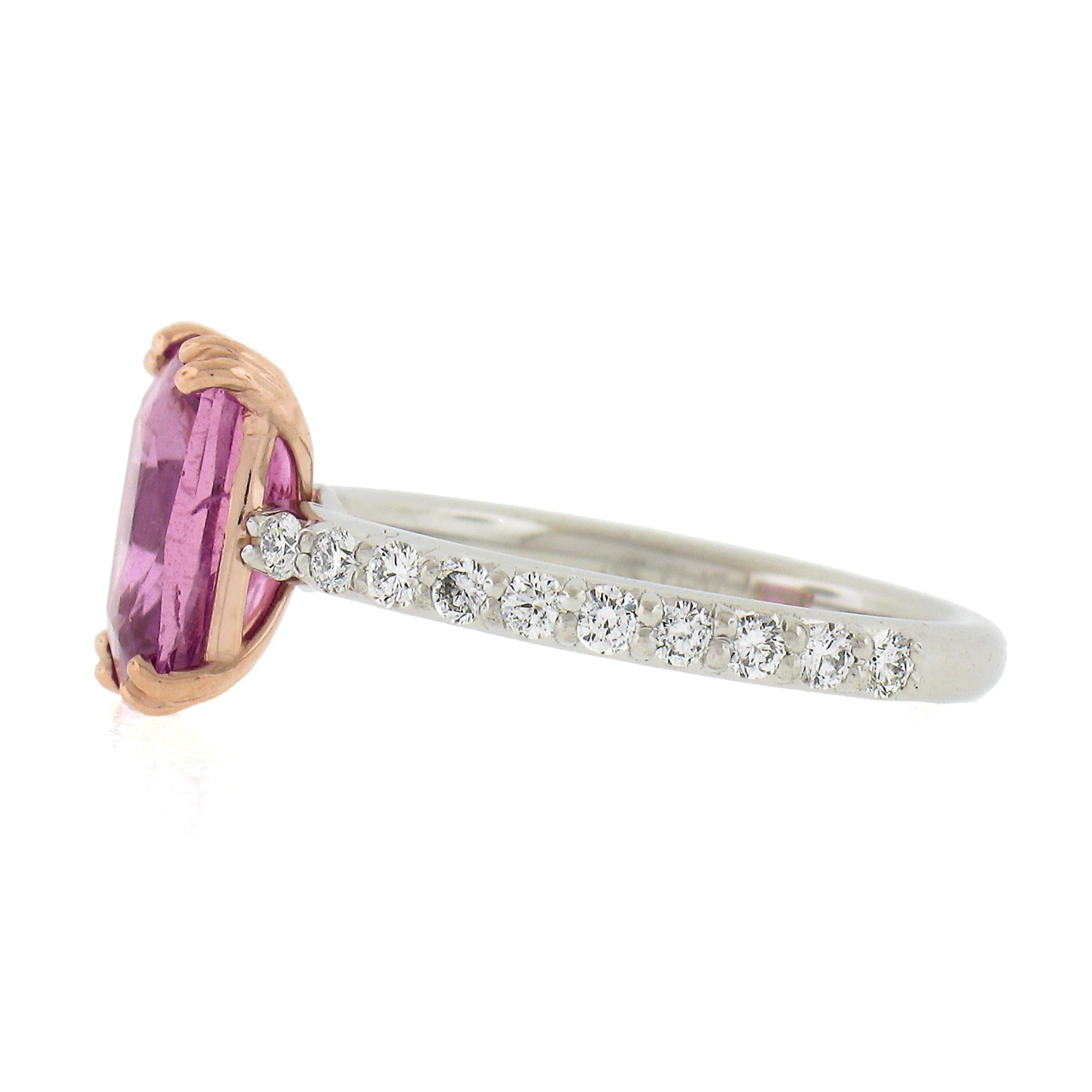New Platinum & 14k Gold 3.61ct GIA No Heat Pink Sapphire Diamond Solitaire Ring For Sale 1