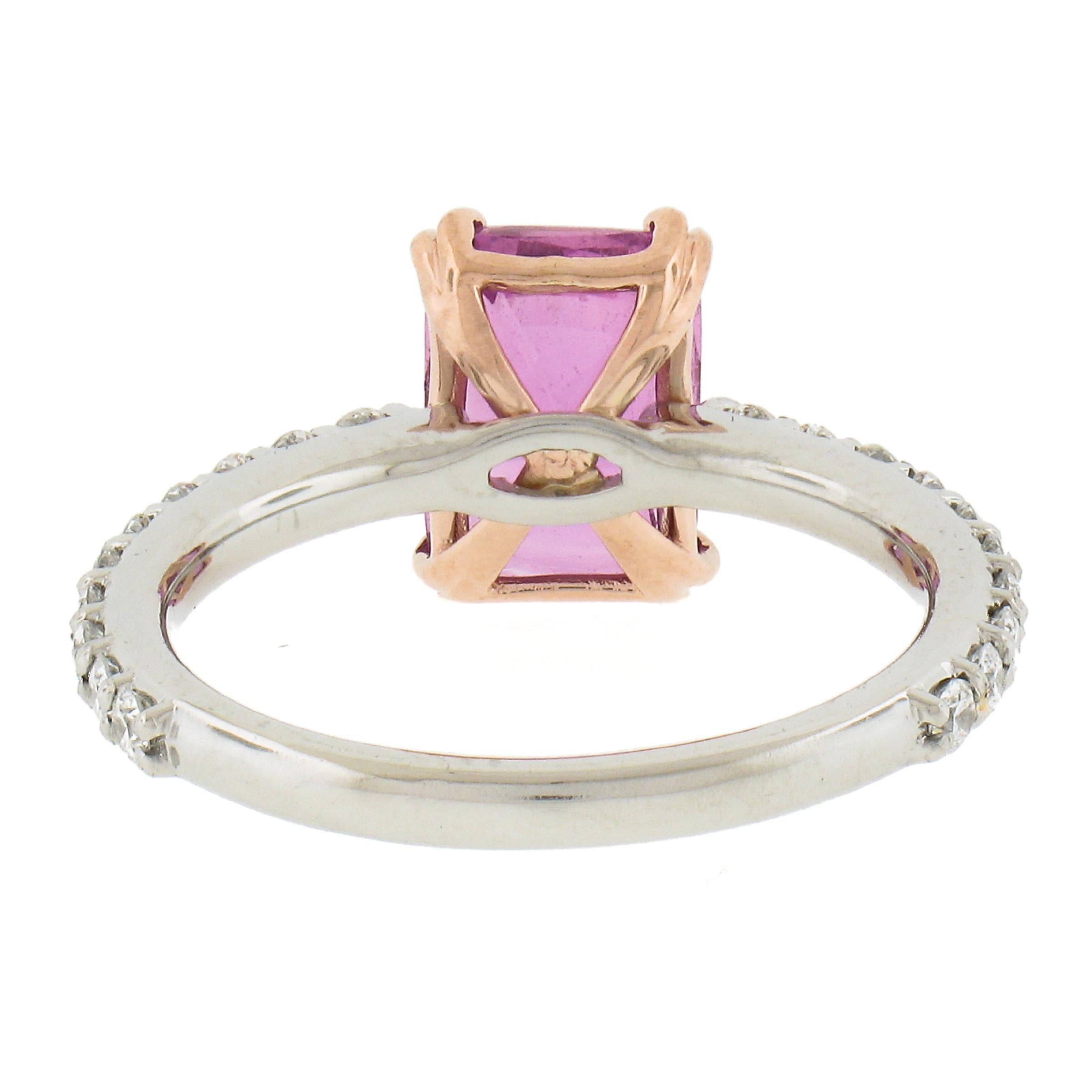 New Platinum & 14k Gold 3.61ct GIA No Heat Pink Sapphire Diamond Solitaire Ring For Sale 2