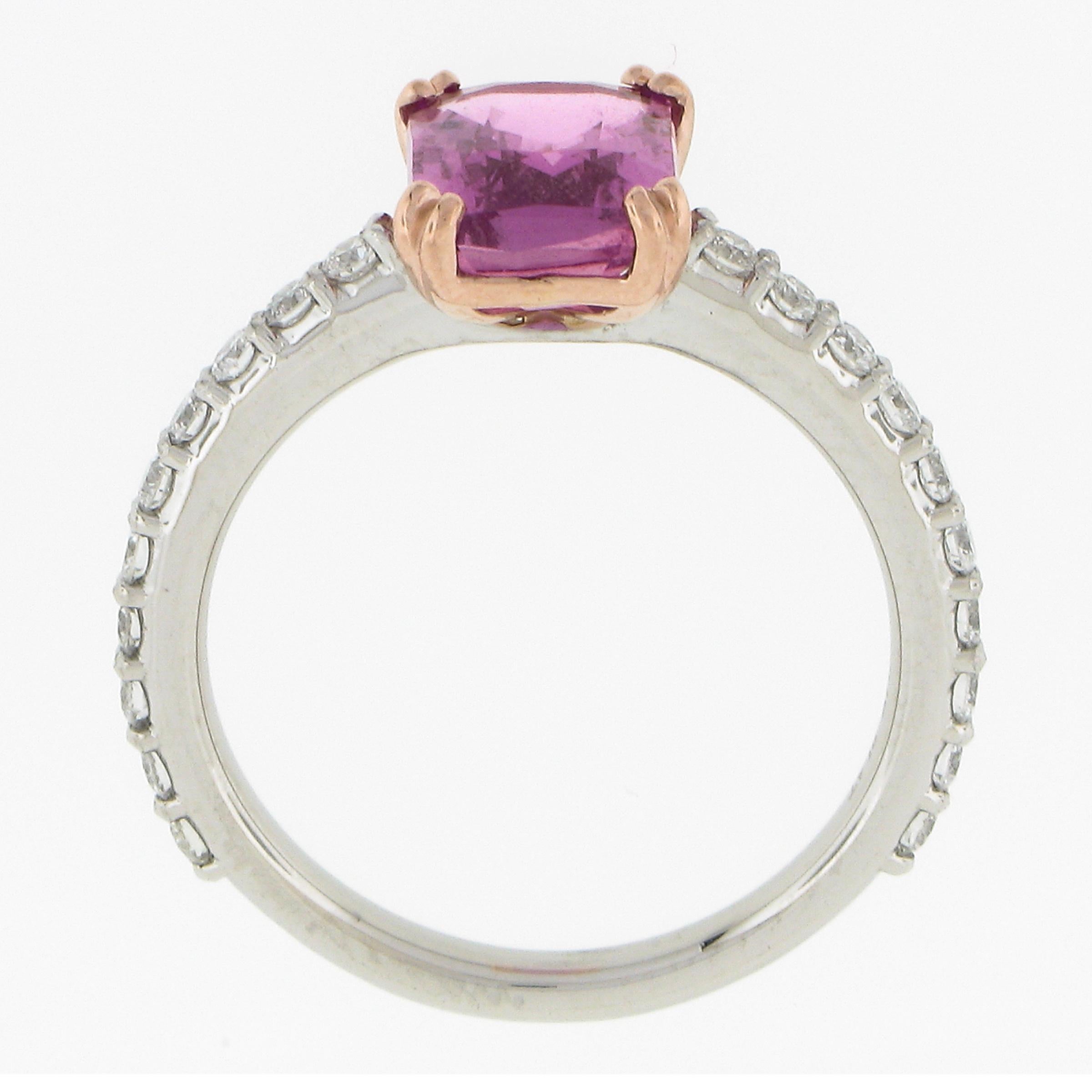 New Platinum & 14k Gold 3.61ct GIA No Heat Pink Sapphire Diamond Solitaire Ring For Sale 3