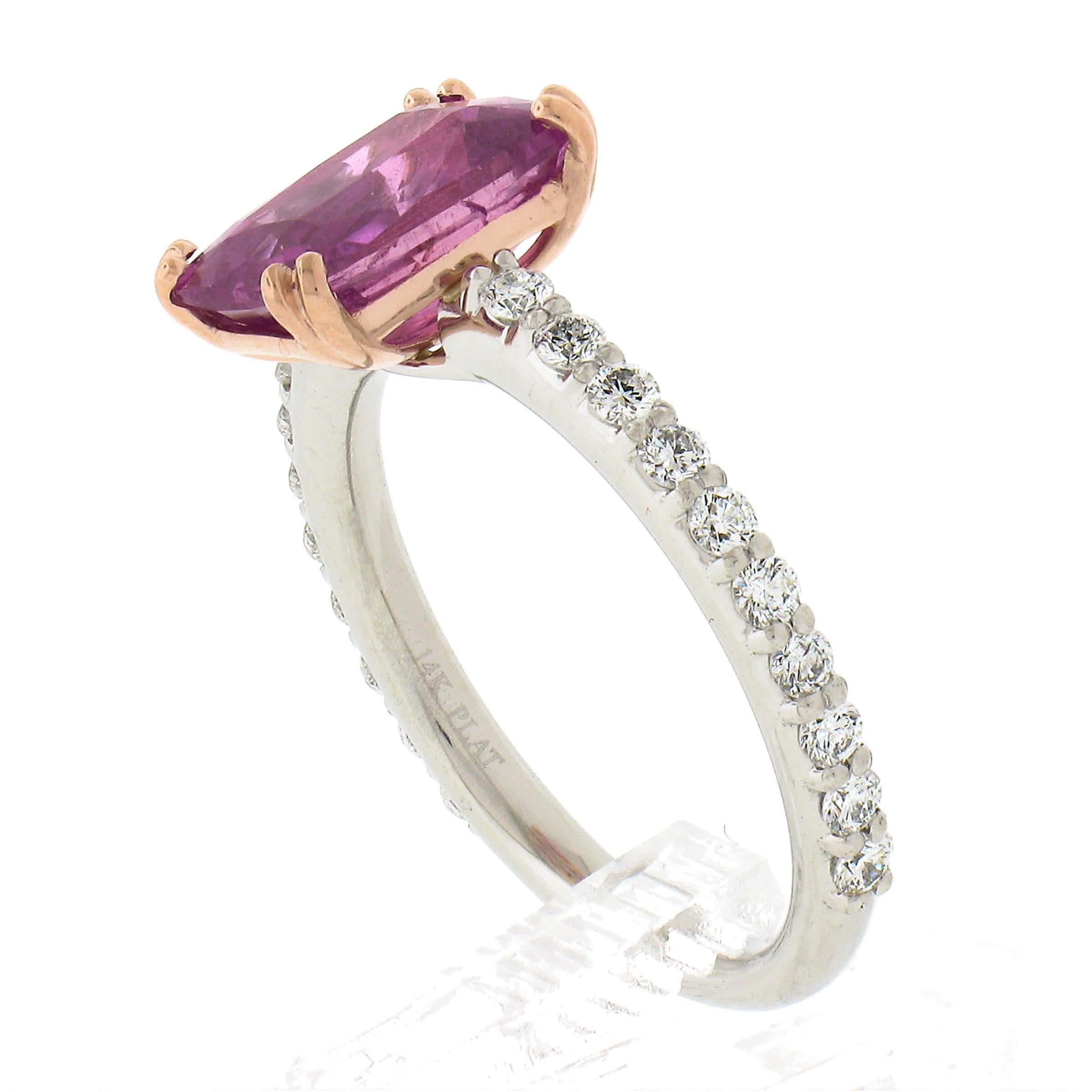 New Platinum & 14k Gold 3.61ct GIA No Heat Pink Sapphire Diamond Solitaire Ring For Sale 4