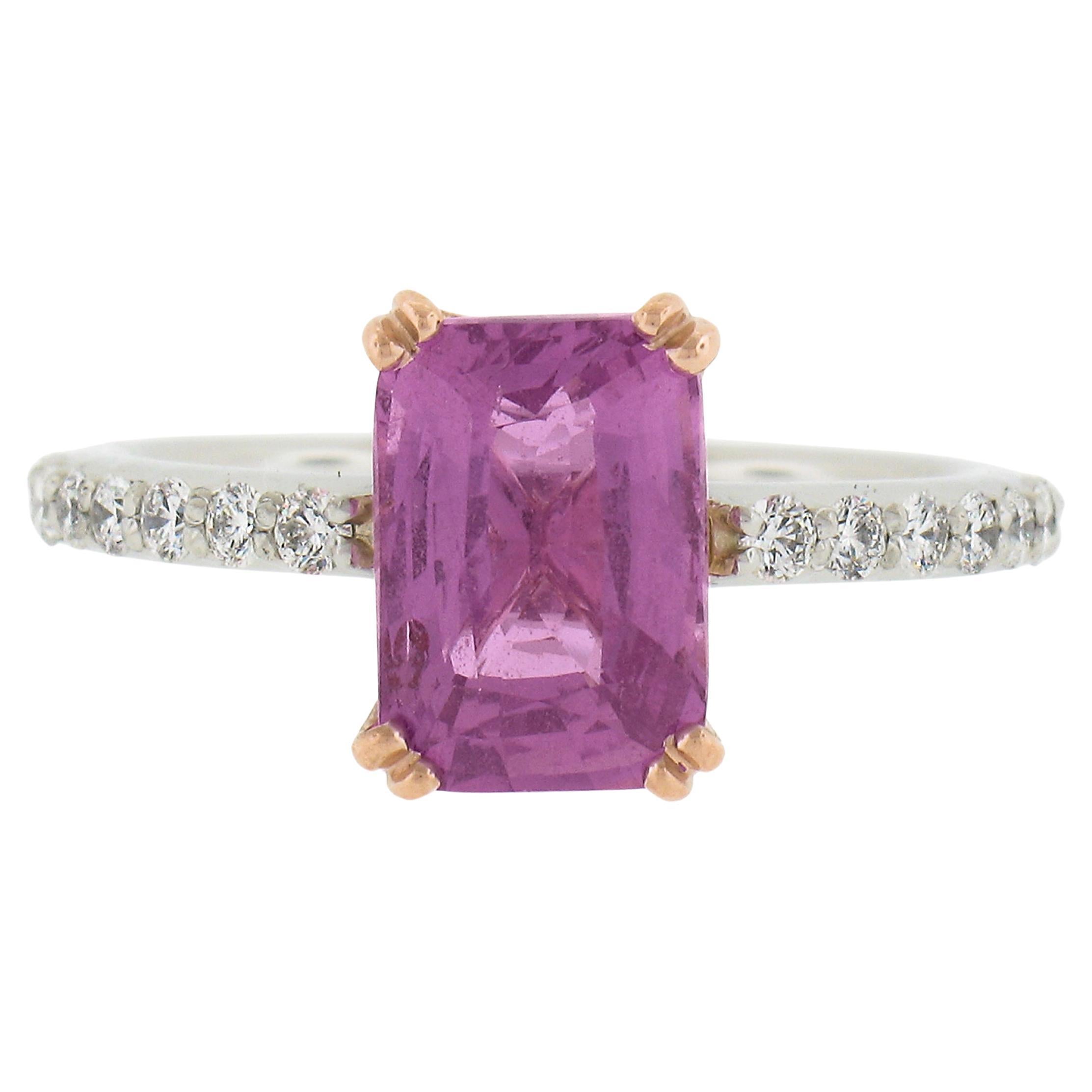 New Platinum & 14k Gold 3.61ct GIA No Heat Pink Sapphire Diamond Solitaire Ring