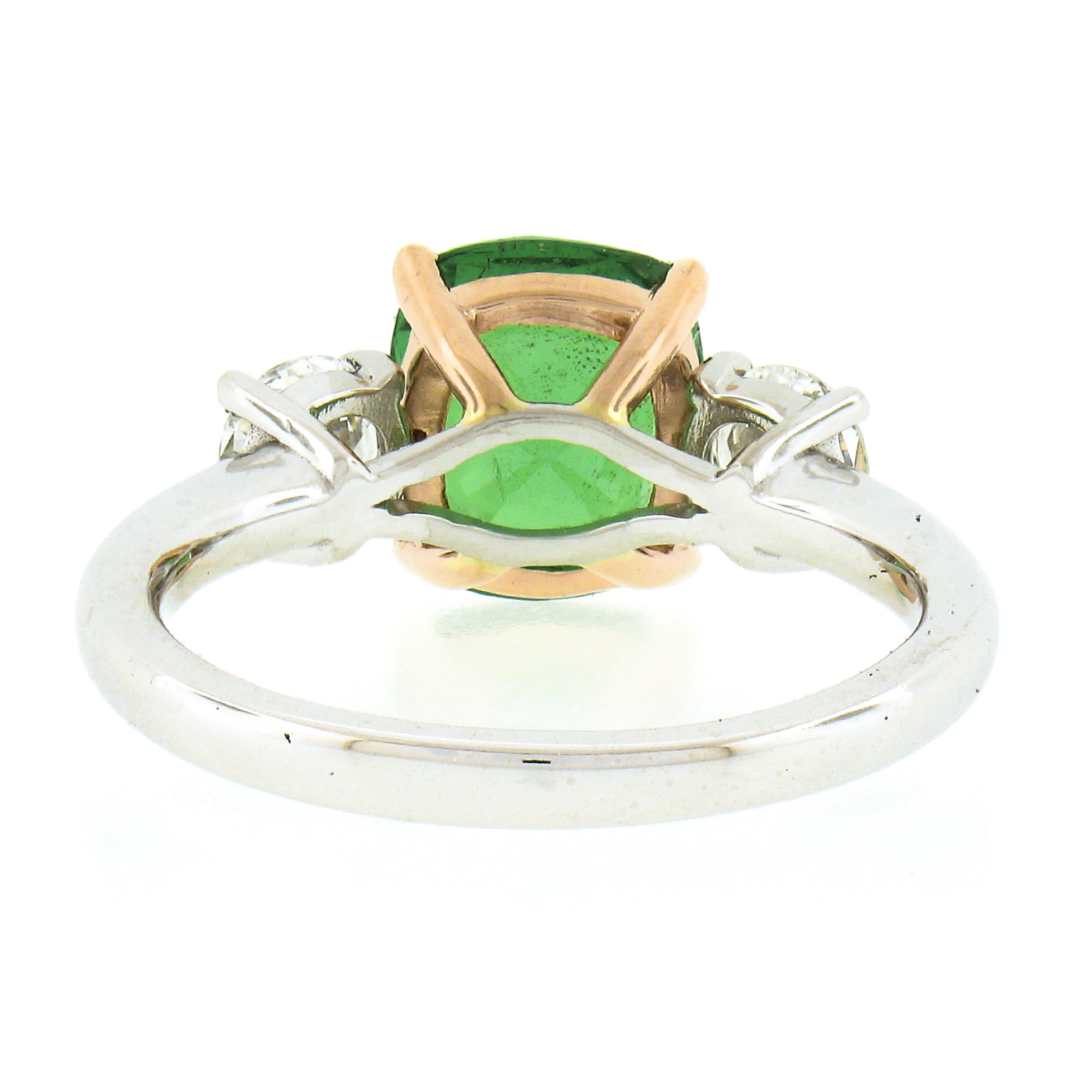 New Platinum 14k Gold 4.23ctw GIA Cushion Tsavorite & Round Diamond Accents Ring For Sale 1