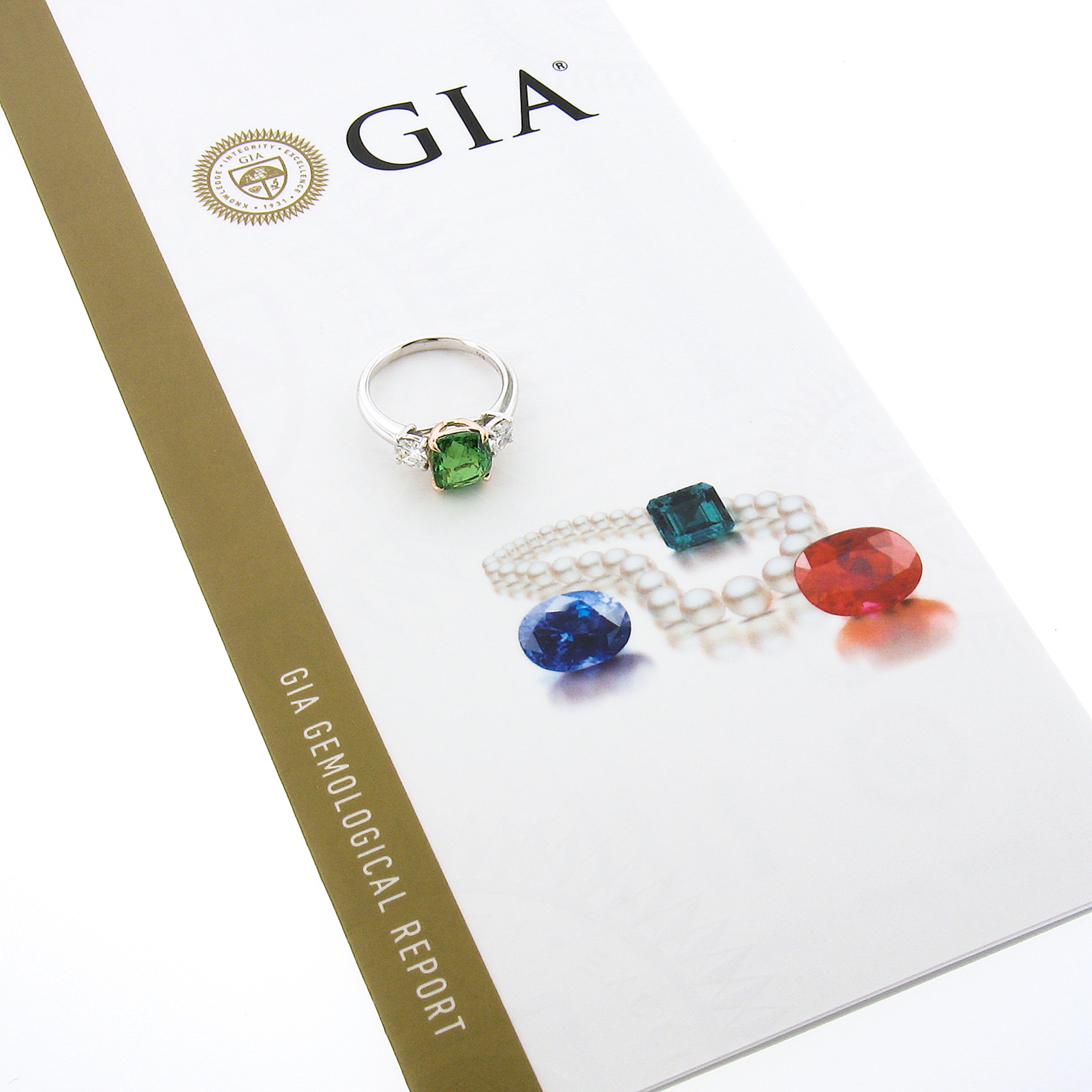 Neuer Platin 14k Gold 4,23ctw GIA Kissenring mit Tsavorit und runden Diamant-Akzenten im Kissenschliff im Angebot 5
