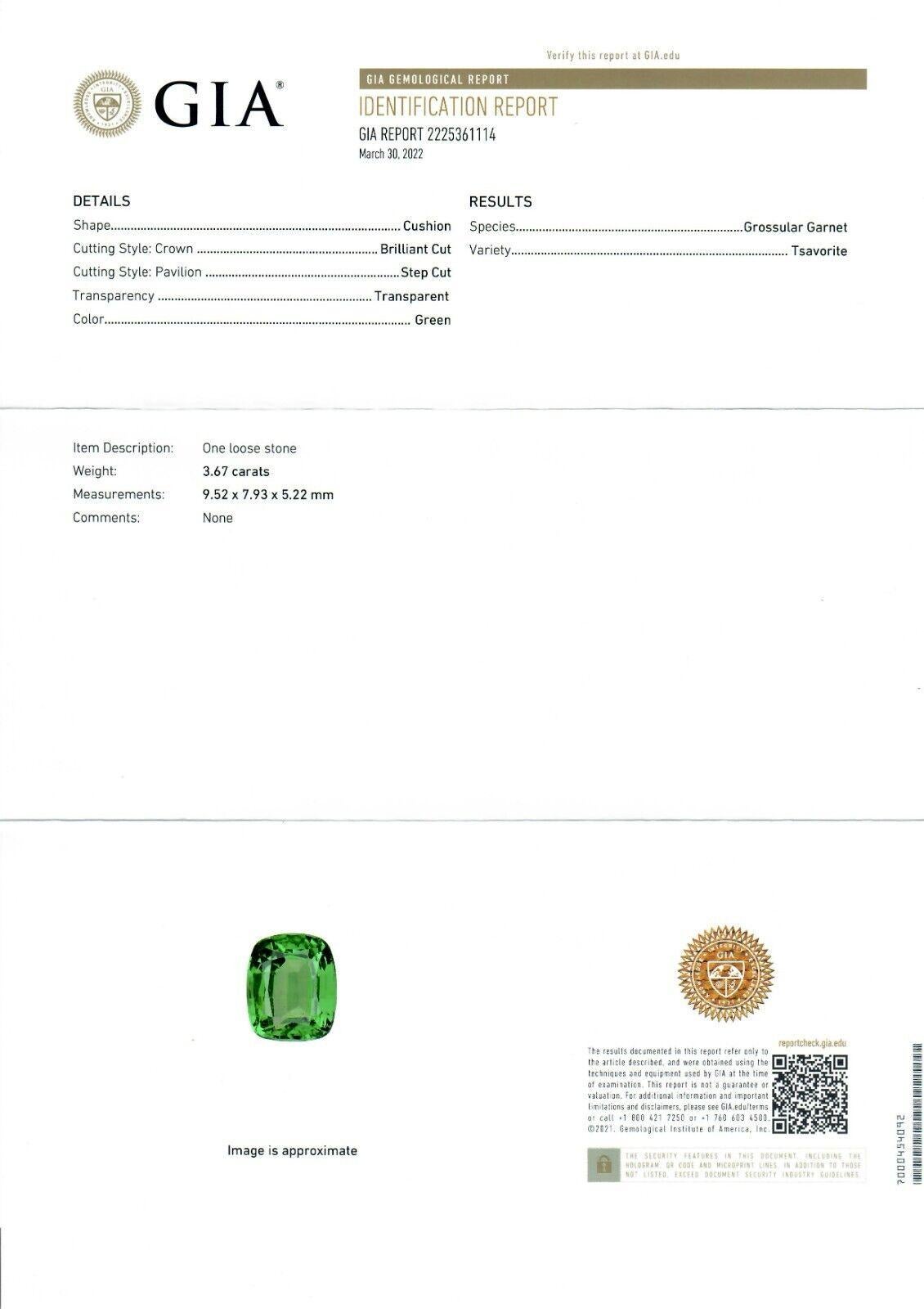 New Platinum & 14K Gold 4.39ctw GIA Cushion Tsavorite & Emerald Cut Diamond Ring For Sale 3