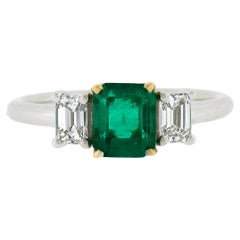 NEW Platinum & 14k Gold GIA 1.51ctw Columbian Emerald w/ Diamond Accents Ring