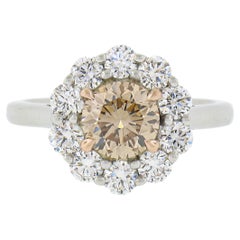 New Platin & 14k Gold GIA Fancy Brown Diamant Blume Halo Verlobungsring