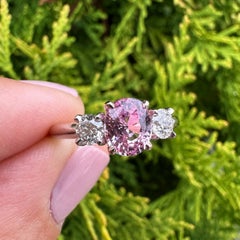 New Platinum & 14k Gold GIA No Heat Oval Pink Sapphire Diamond Sides Ring