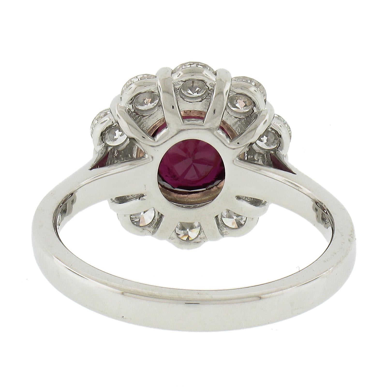 New Platinum & 14K Rose Gold 3.07ctw GIA Round Ruby Diamond Halo Cocktail Ring For Sale 2