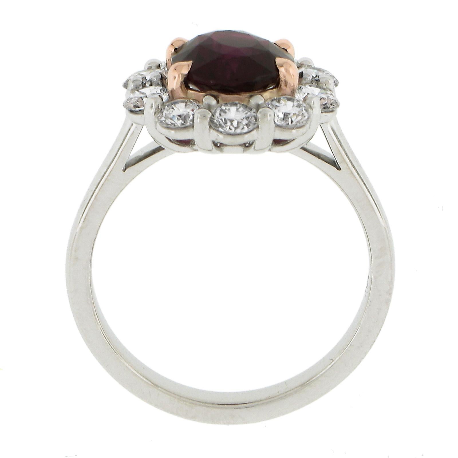 New Platinum & 14K Rose Gold 3.07ctw GIA Round Ruby Diamond Halo Cocktail Ring For Sale 3