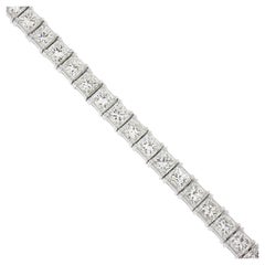 New Platinum 15.04ctw Princess Cut Large Diamond Line Tennis Statement Bracelet