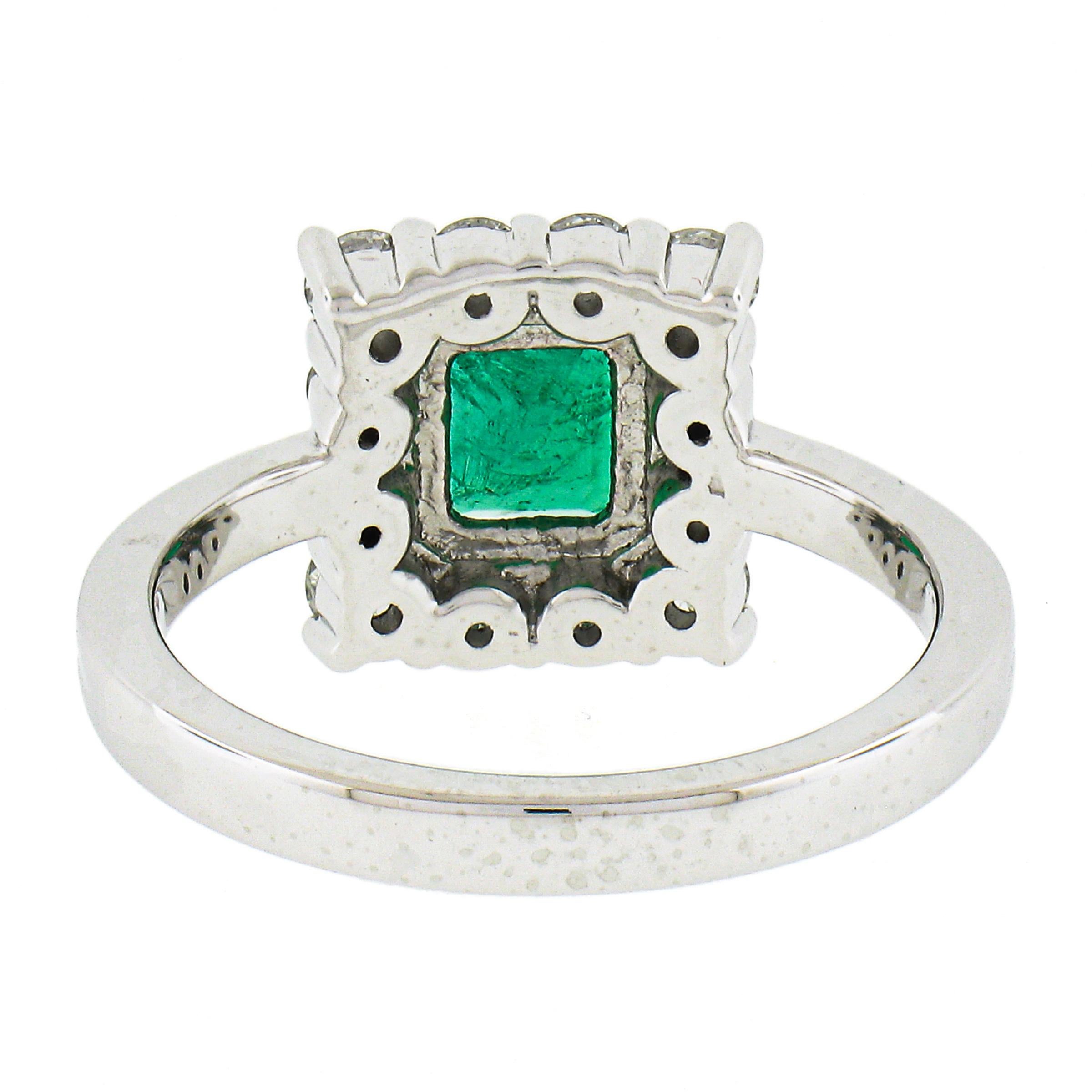 NEW Platinum 1.51ctw GIA Colombian Green Emerald w/ Diamond Halo Cocktail Ring For Sale 2