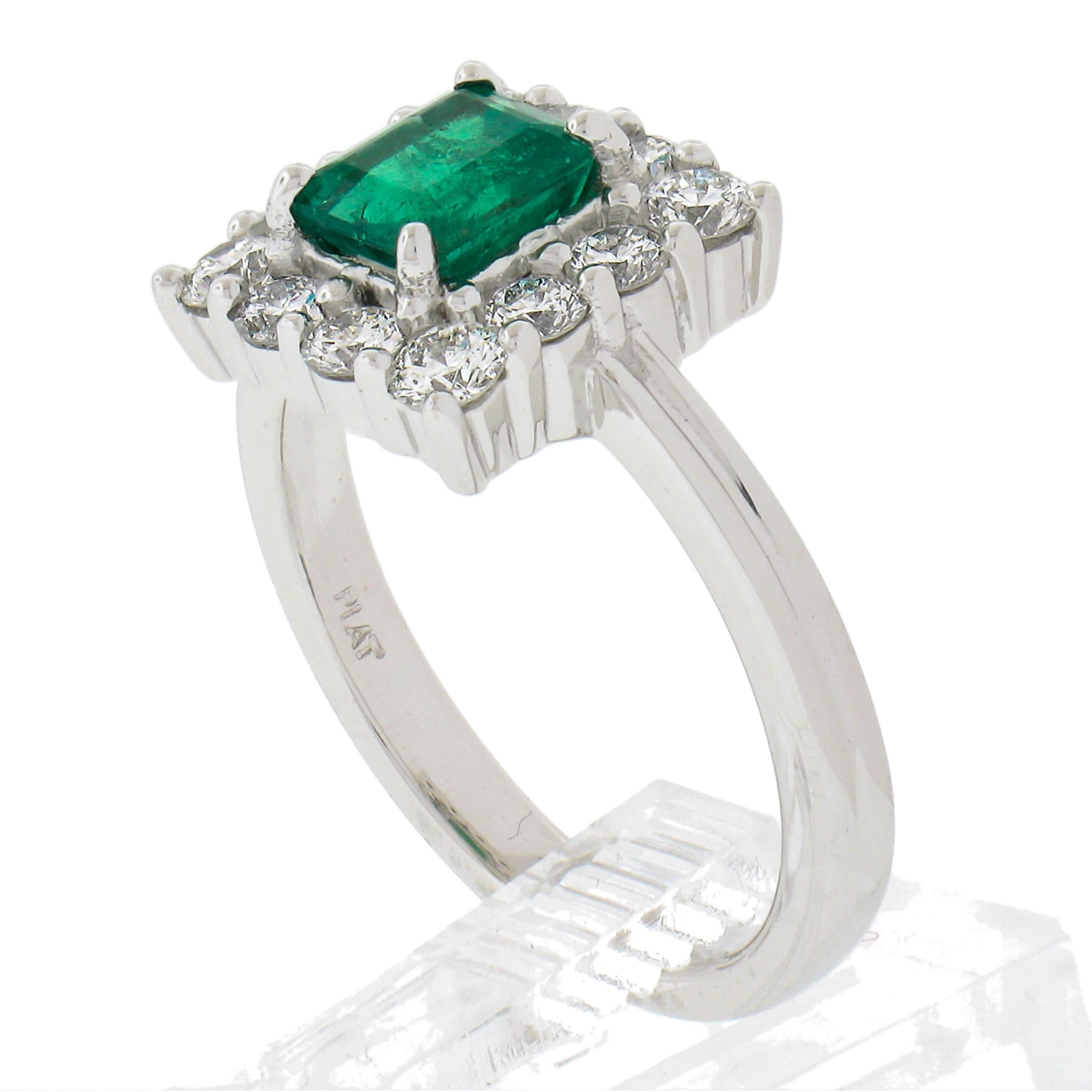 NEW Platinum 1.51ctw GIA Colombian Green Emerald w/ Diamond Halo Cocktail Ring For Sale 4