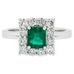 NEW Platinum 1.51ctw GIA Colombian Green Emerald w/ Diamond Halo Cocktail Ring