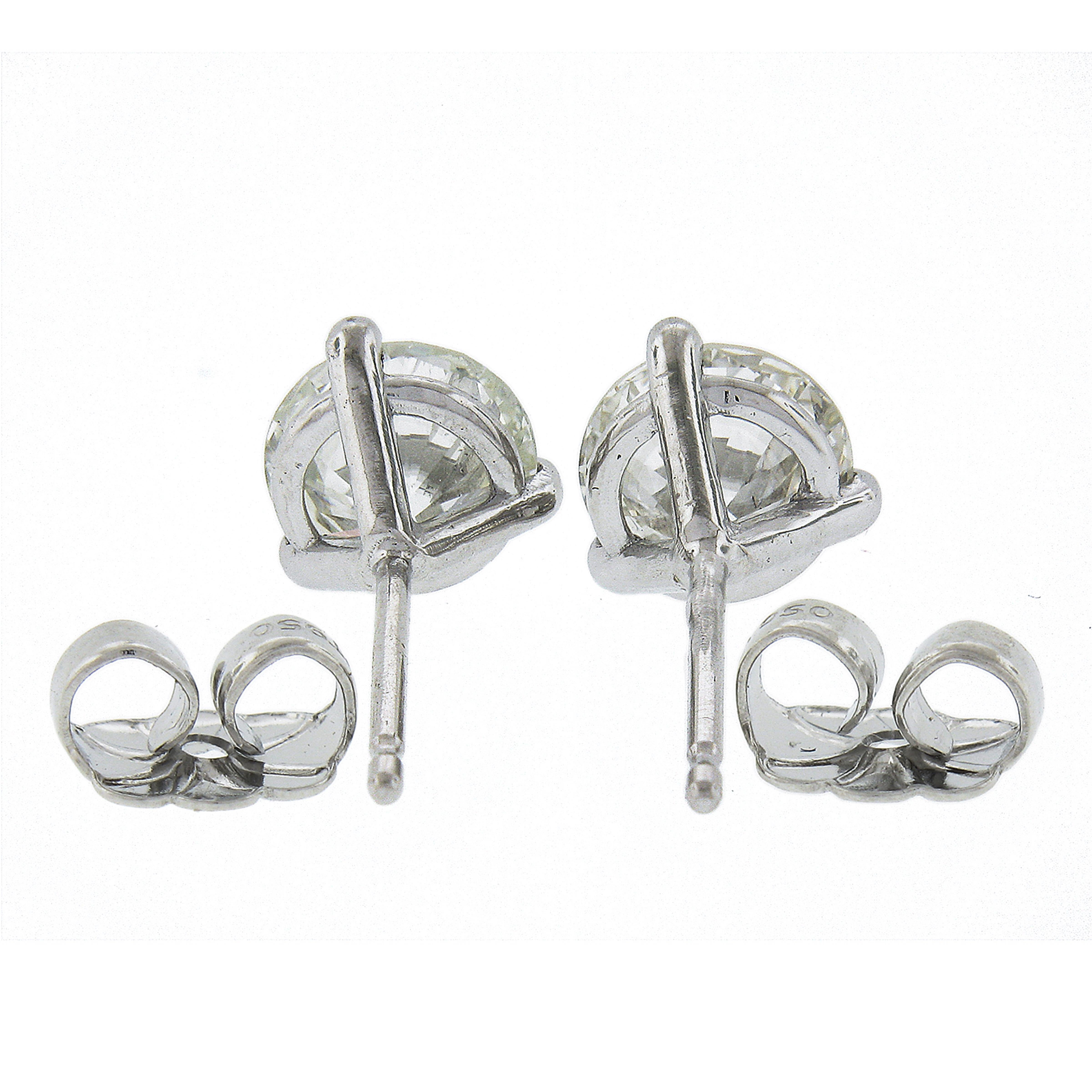 Taille ronde NOUVEAU Clous d'oreilles en platine avec diamants ronds brillants Martini GIA de 1,52 ctw et 3 griffes en vente