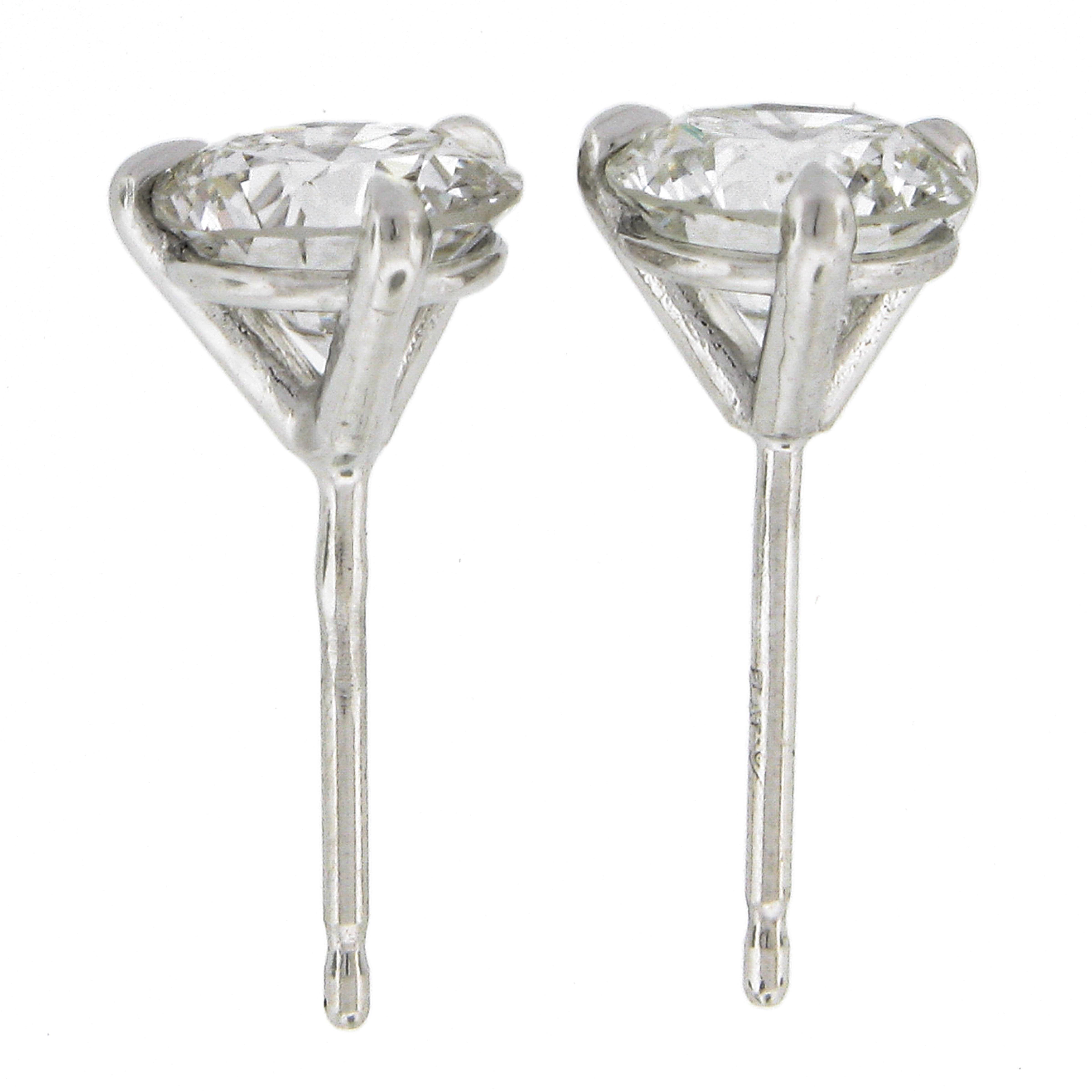 New Platinum 1.52ctw 3 Prong Martini GIA Round Brilliant Diamond Stud Earrings In New Condition For Sale In Montclair, NJ