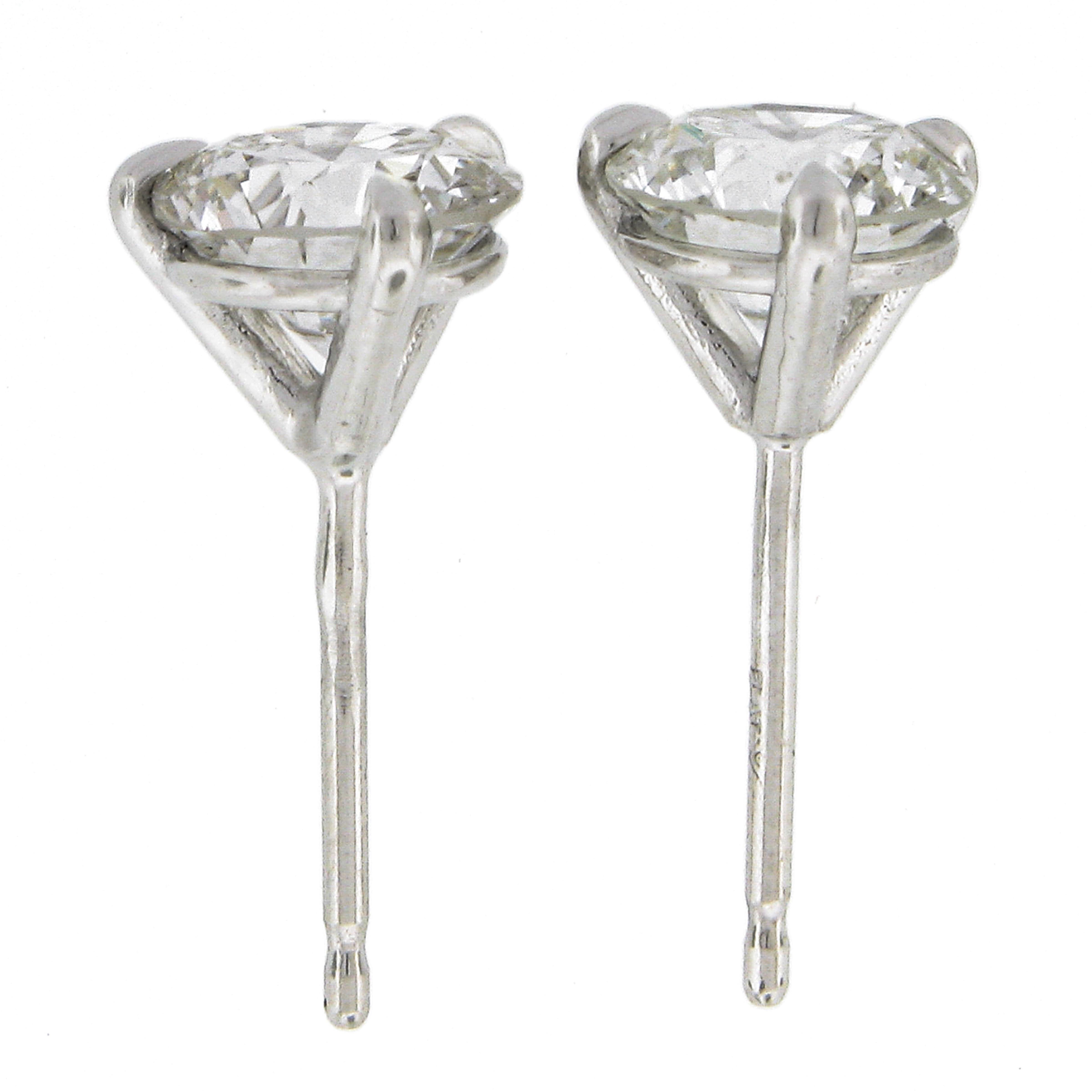 New Platinum 1.52ctw 3 Prong Martini GIA Round Brilliant Diamond Stud Earrings In New Condition In Montclair, NJ