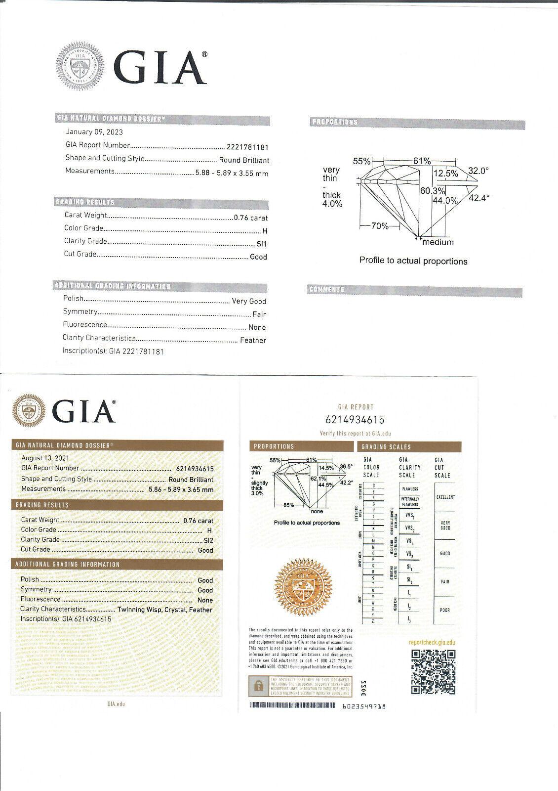 New Platinum 1.52ctw 3 Prong Martini GIA Round Brilliant Diamond Stud Earrings For Sale 1