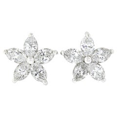 New Platinum 1.53ctw Marquise Cut Prong Diamond Cluster Flower Stud Earrings