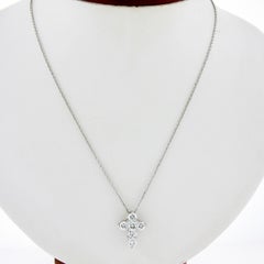 New Platinum 1.53ctw Shared Prong Round Brilliant Diamond Cross Pendant w/ Chain