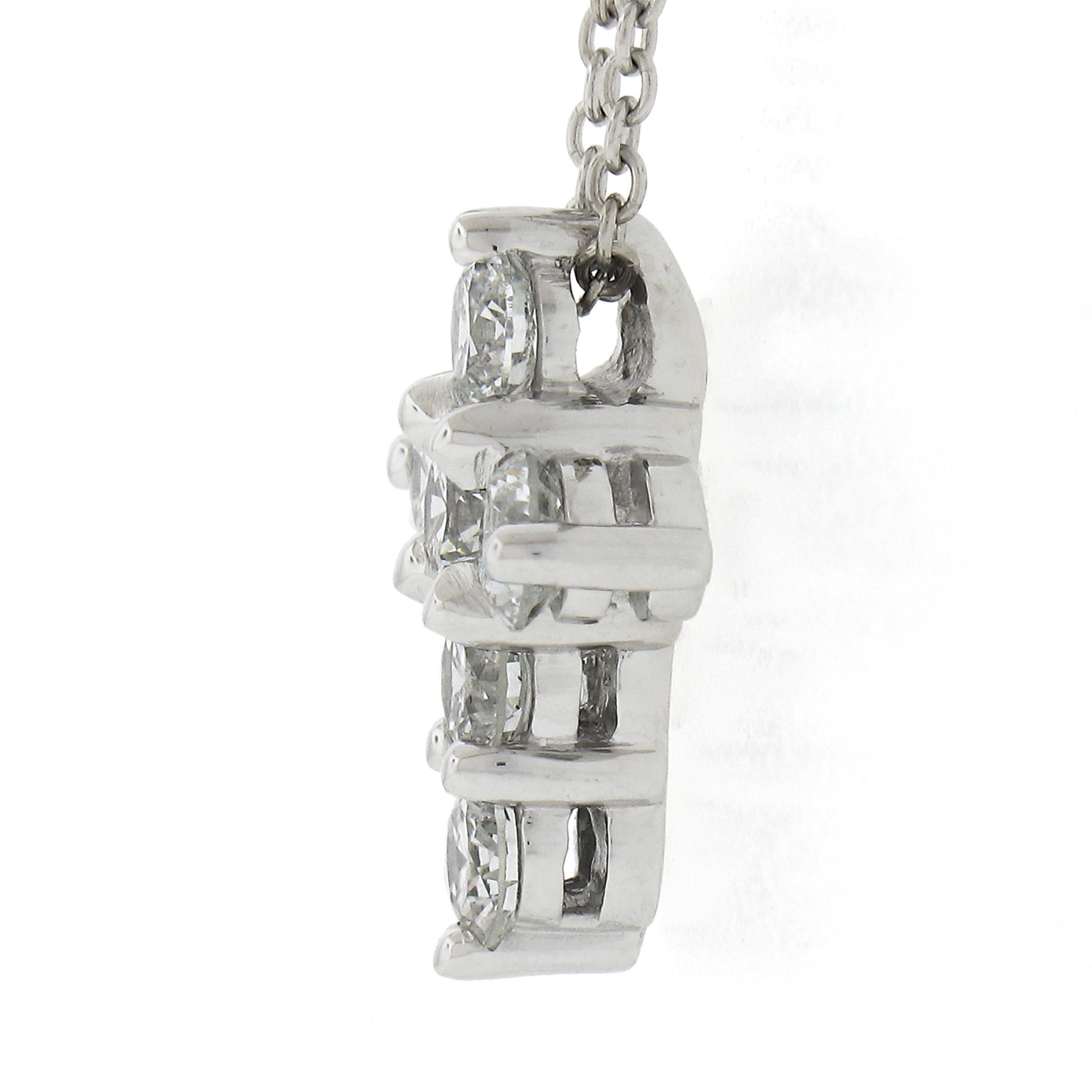 Women's New Platinum 1.53ctw Shared Prong Round Brilliant Diamond Cross Pendant w/ Chain For Sale