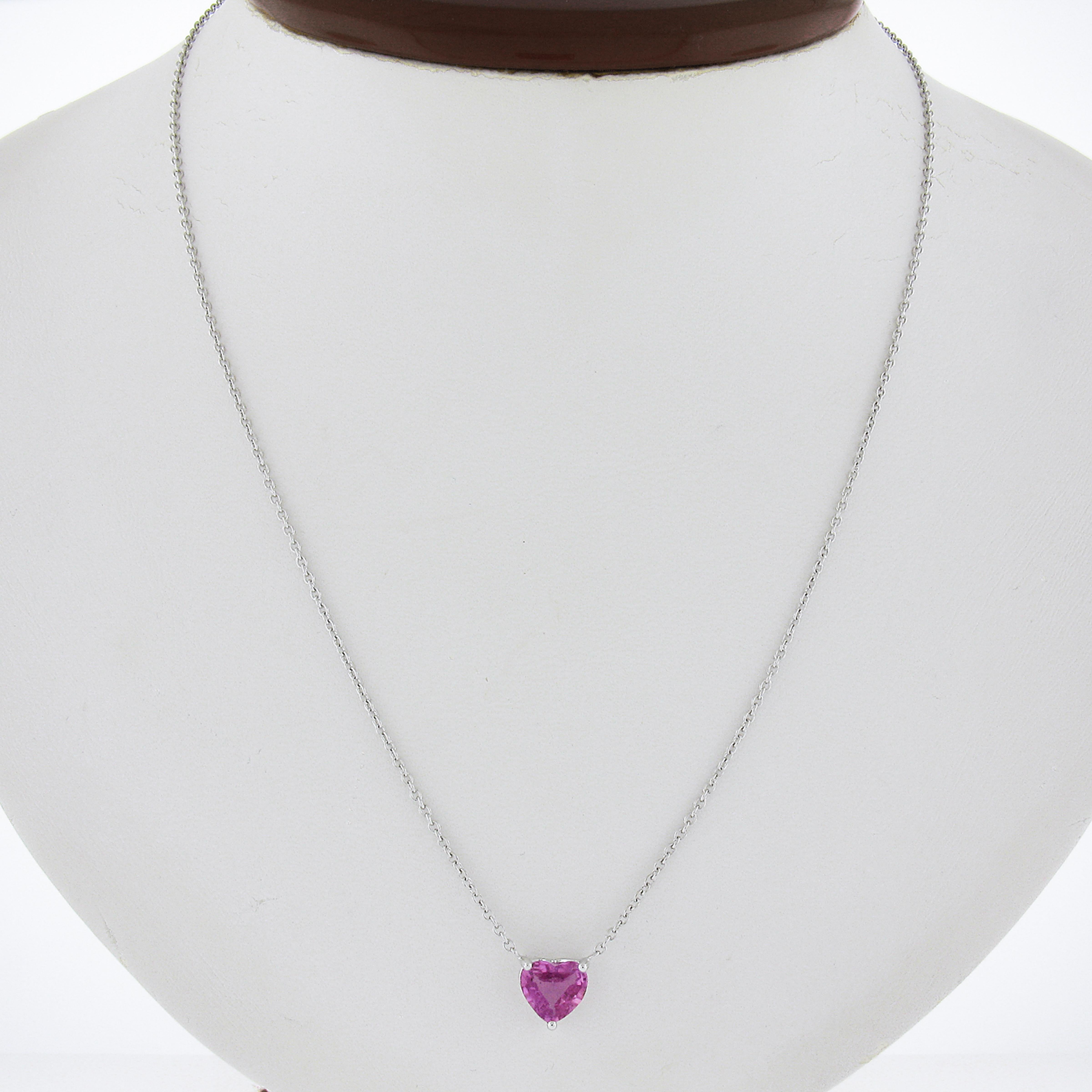 --Stone(s):--
(1) Natural Genuine Sapphire - Heart Cut - Prong Set -  Purplish Pink Color - *See Certification Details Below*
Total Carat Weight:	1.54 (exact, certified)

Material: Solid Platinum
Weight: 4.72 Grams
Chain Type: Cable Link
Chain