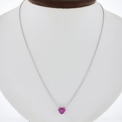 NEW Platinum 1.54ct GIA Heart Pink Sapphire Pendant Adjustable 16"/18" Necklace