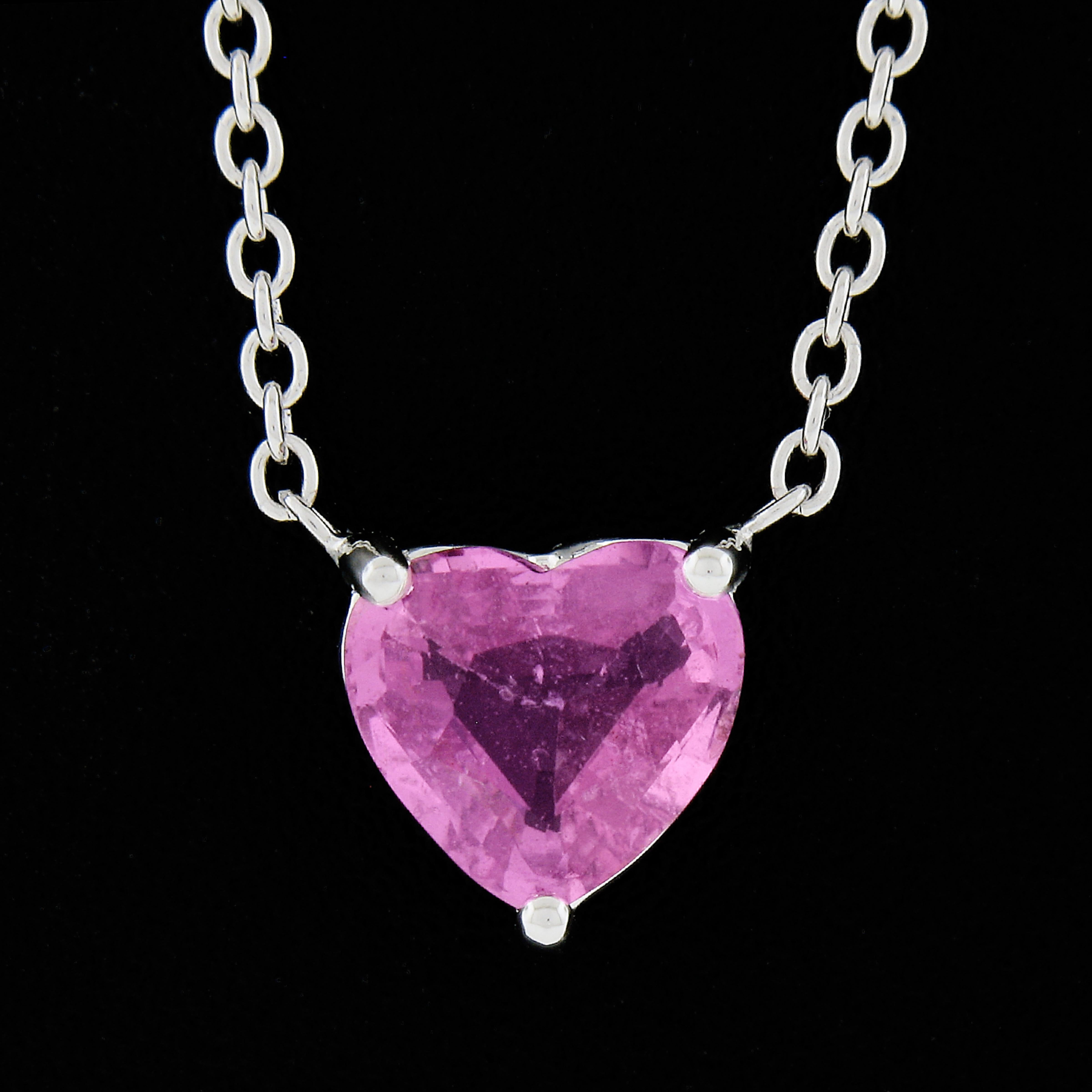 Heart Cut NEW Platinum 1.54ct GIA Heart Pink Sapphire Pendant Adjustable 16