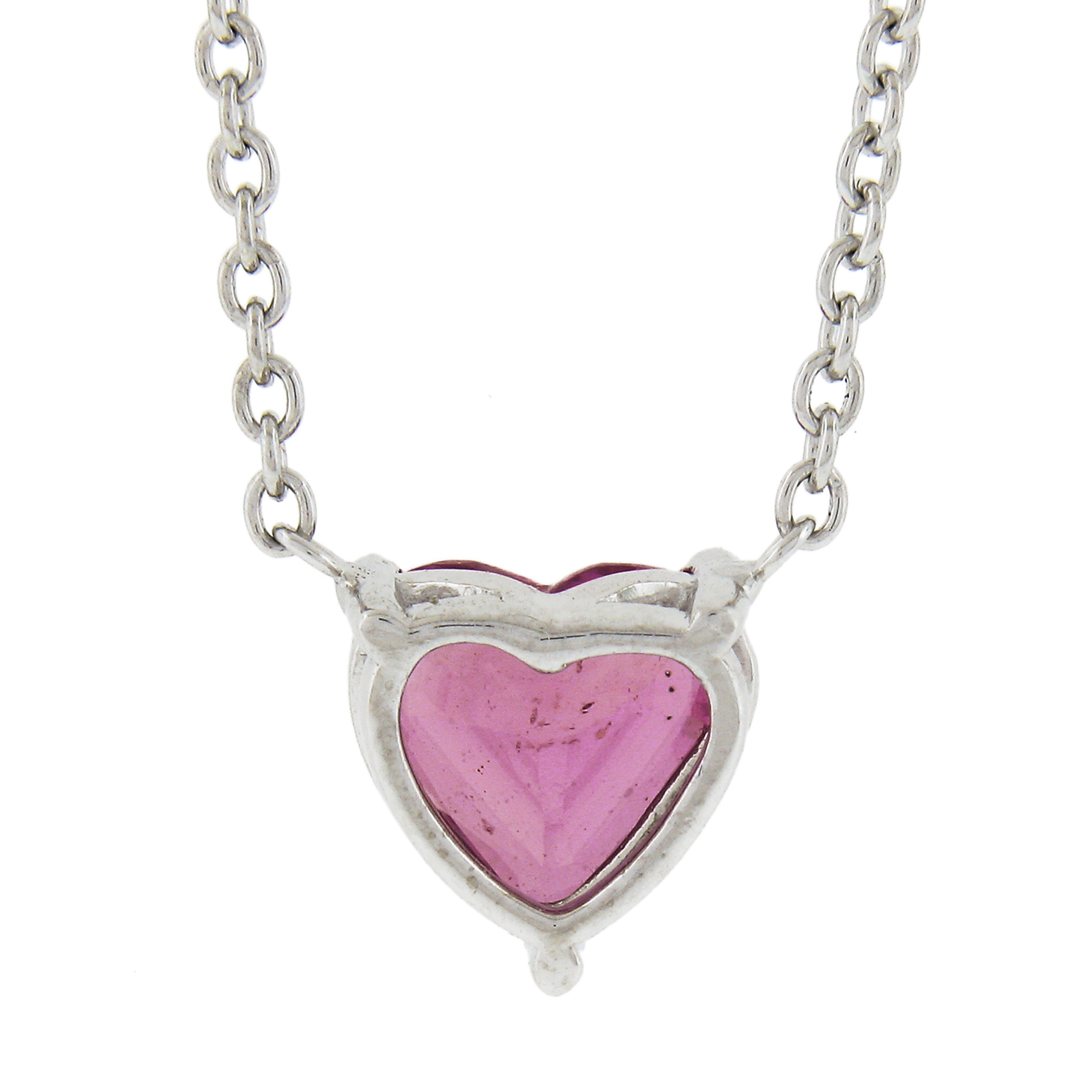 NEW Platinum 1.54ct GIA Heart Pink Sapphire Pendant Adjustable 16