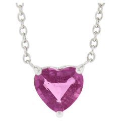 NEW Platinum 1.54ct GIA Heart Pink Sapphire Pendant Adjustable 16"/18" Necklace