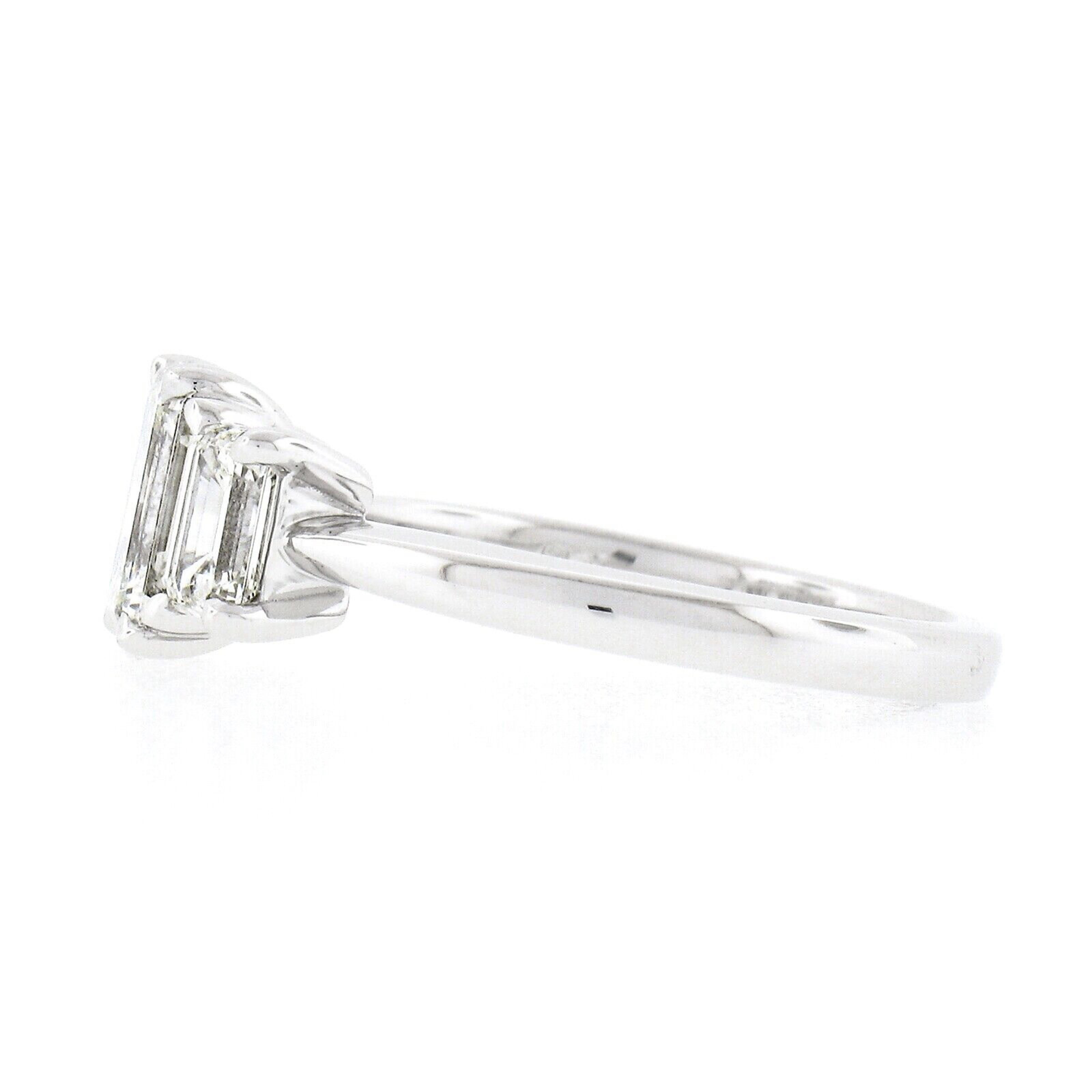 Women's New Platinum 1.66ctw GIA Emerald Cut Prong Diamond Three 3 Stone Engagement Ring