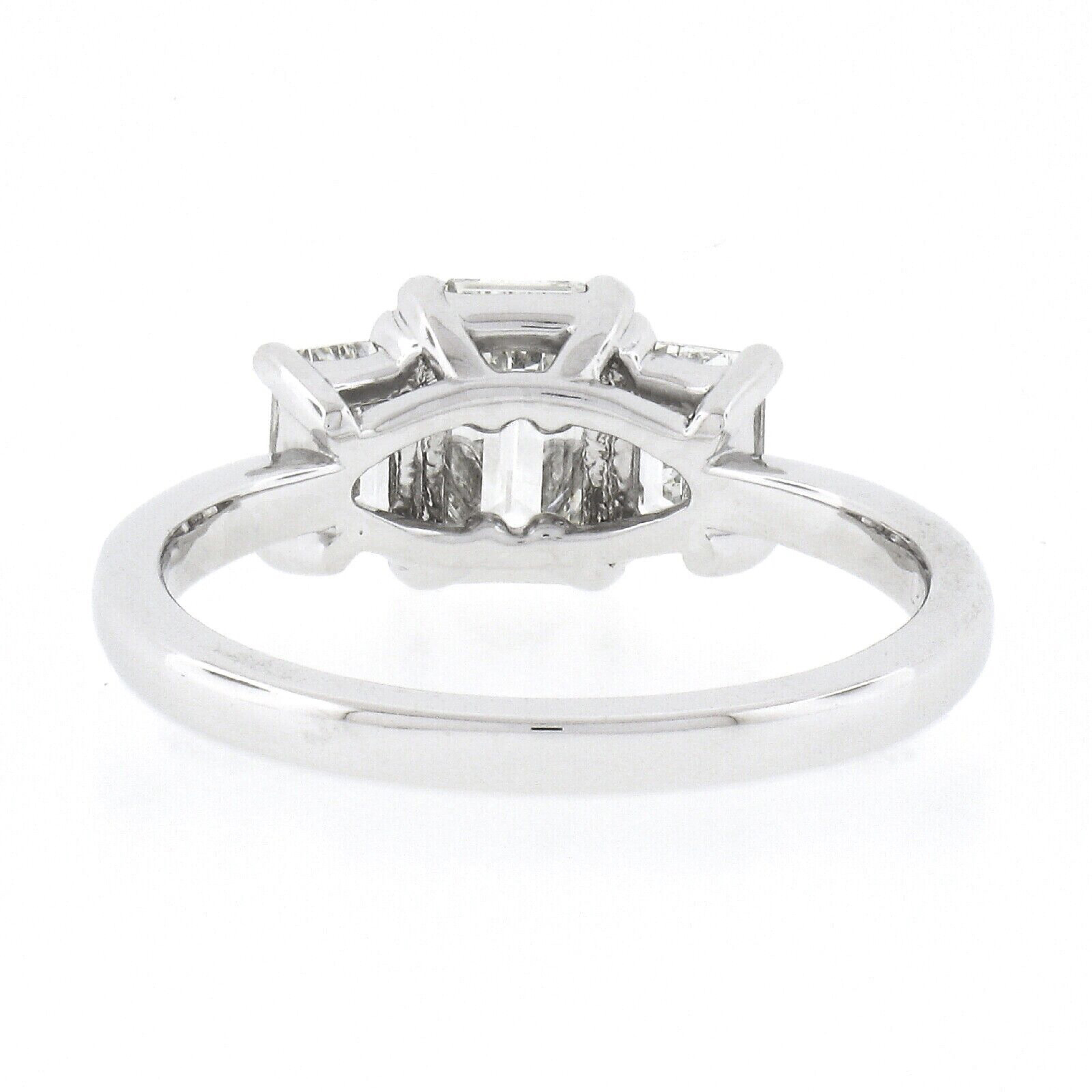 New Platinum 1.66ctw GIA Emerald Cut Prong Diamond Three 3 Stone Engagement Ring 1