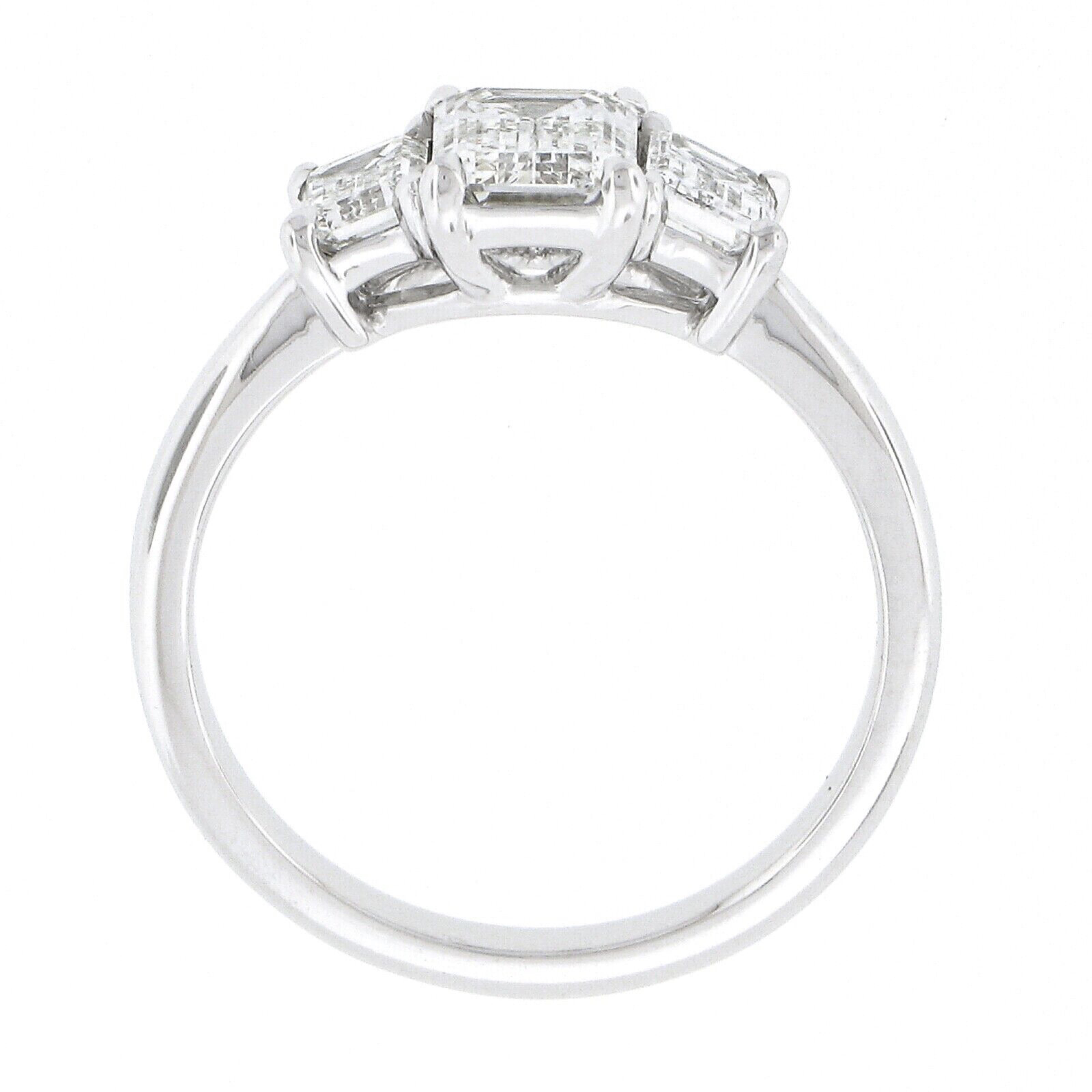 New Platinum 1.66ctw GIA Emerald Cut Prong Diamond Three 3 Stone Engagement Ring 2