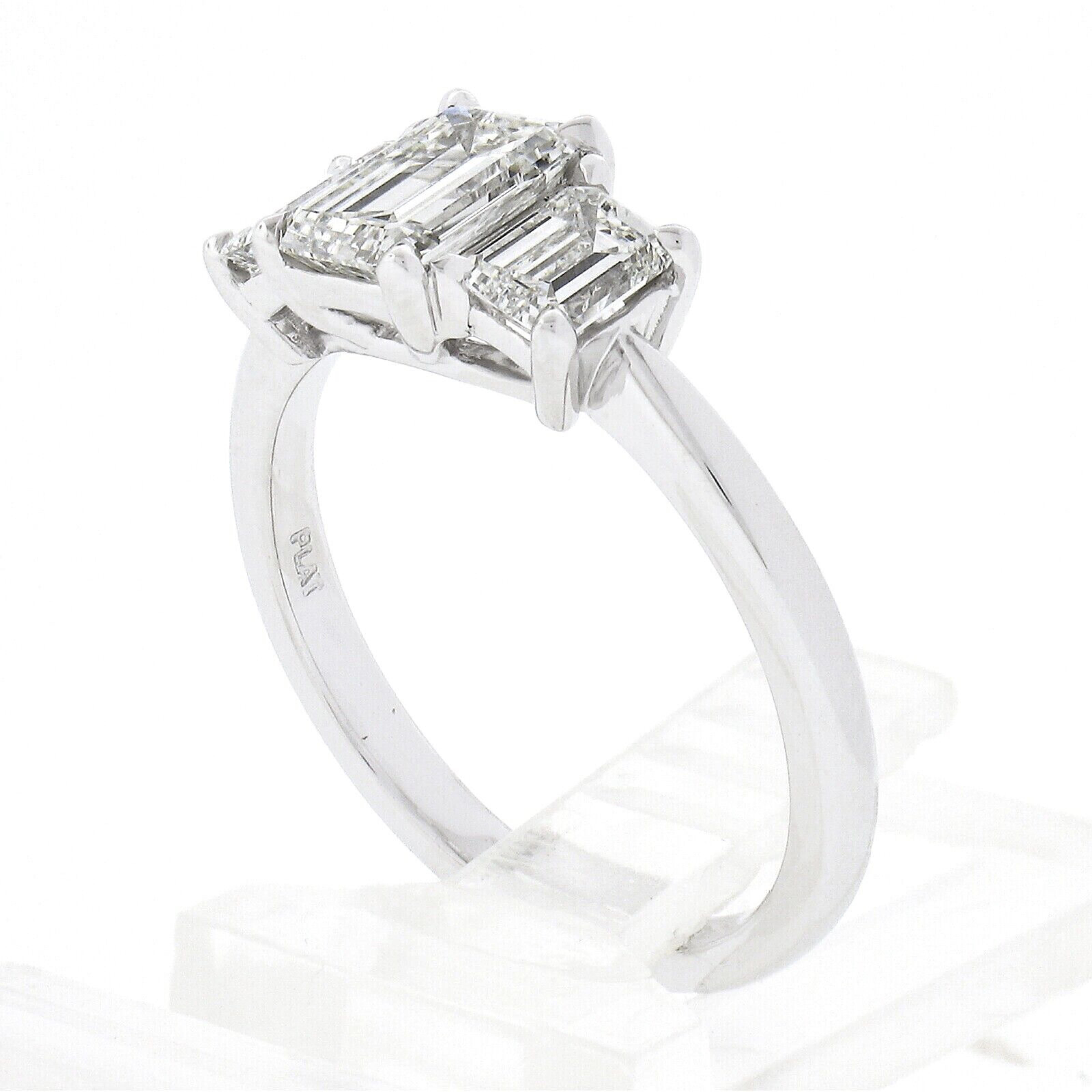New Platinum 1.66ctw GIA Emerald Cut Prong Diamond Three 3 Stone Engagement Ring 3