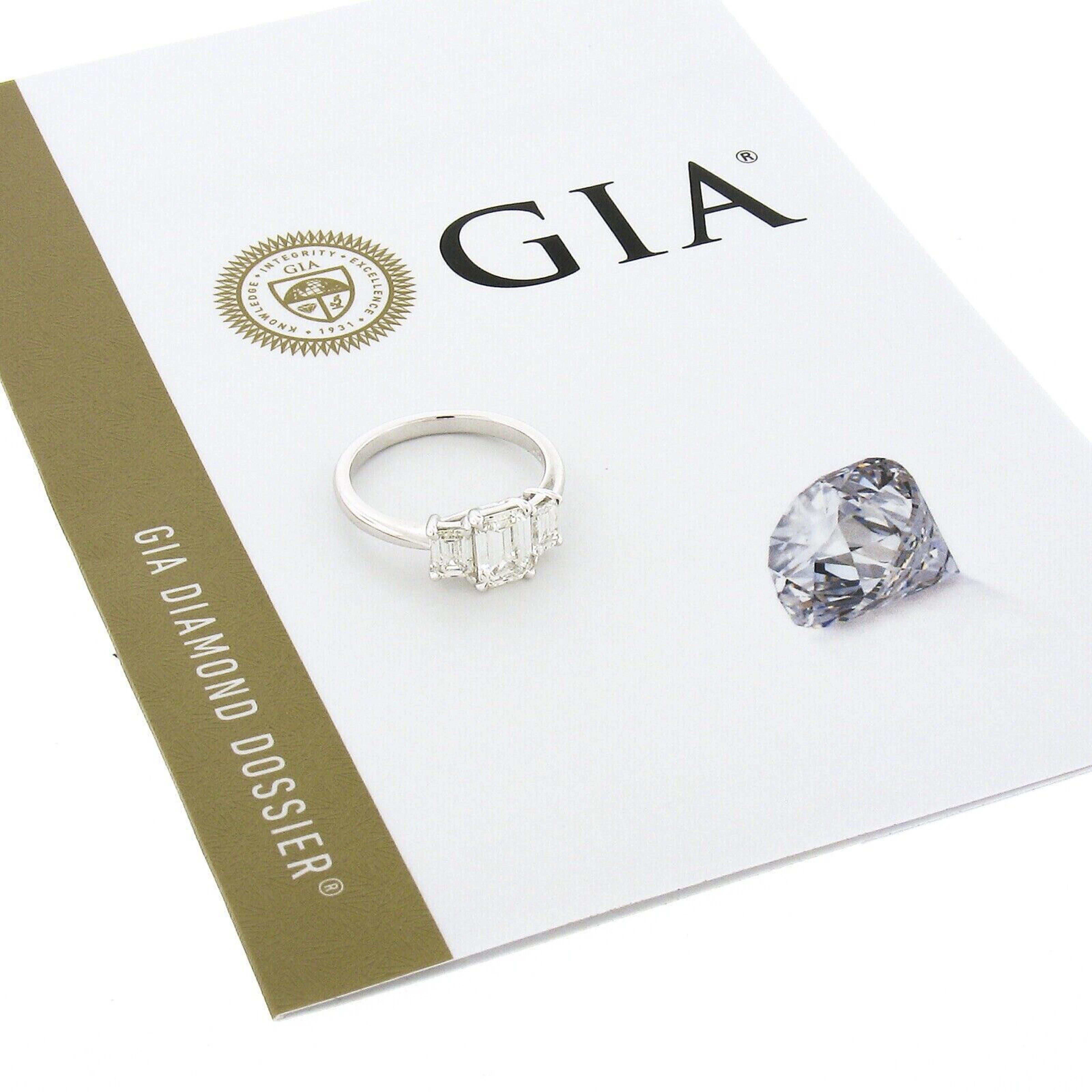 New Platinum 1.66ctw GIA Emerald Cut Prong Diamond Three 3 Stone Engagement Ring 4