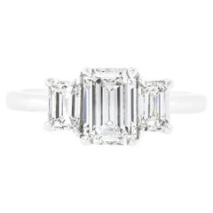 New Platinum 1.66ctw GIA Emerald Cut Prong Diamond Three 3 Stone Engagement Ring