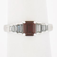 New Platinum 1.68ctw GIA Rectangular Cut Ruby & Baguette Diamond Engagement Ring