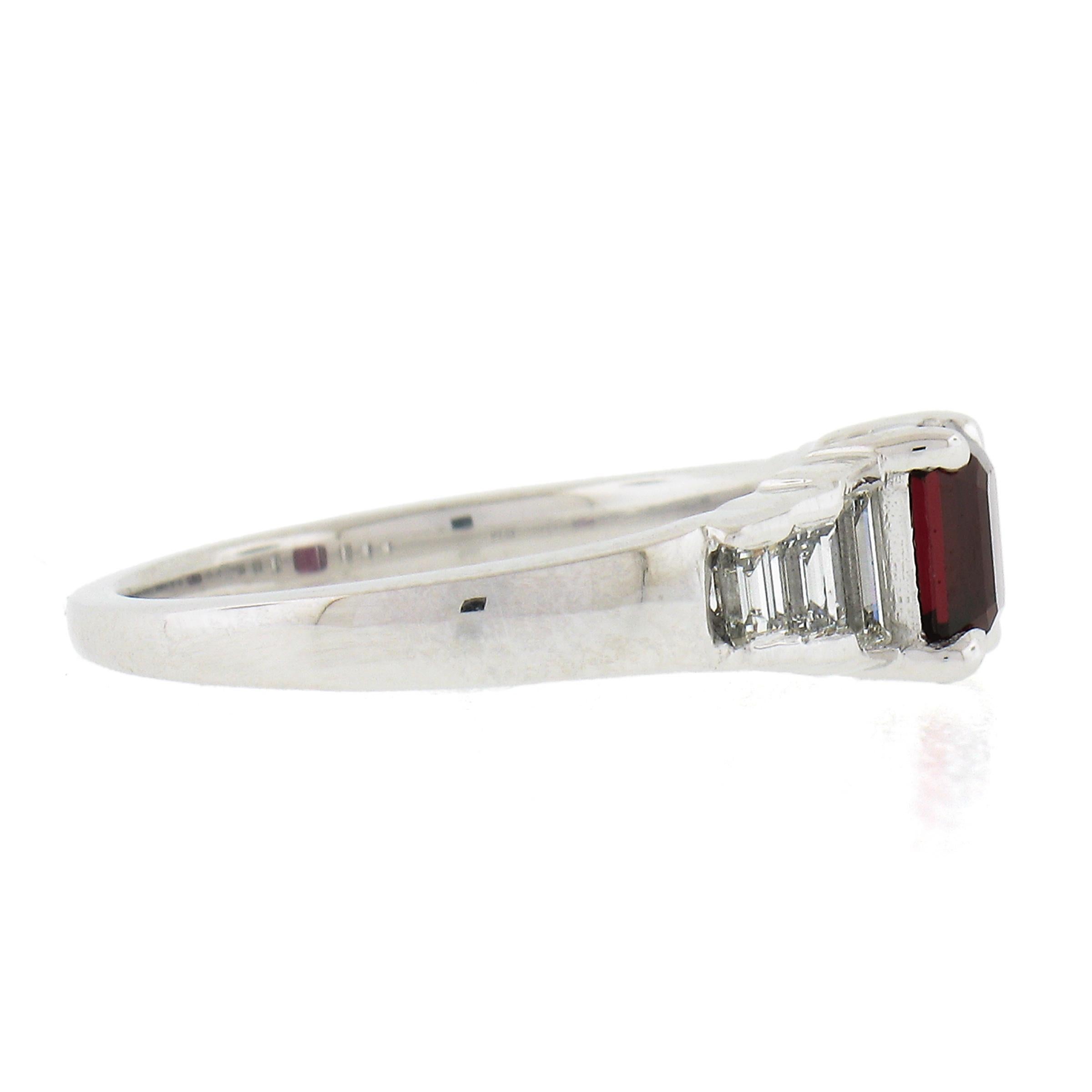 Women's New Platinum 1.68ctw GIA Rectangular Cut Ruby & Baguette Diamond Engagement Ring For Sale