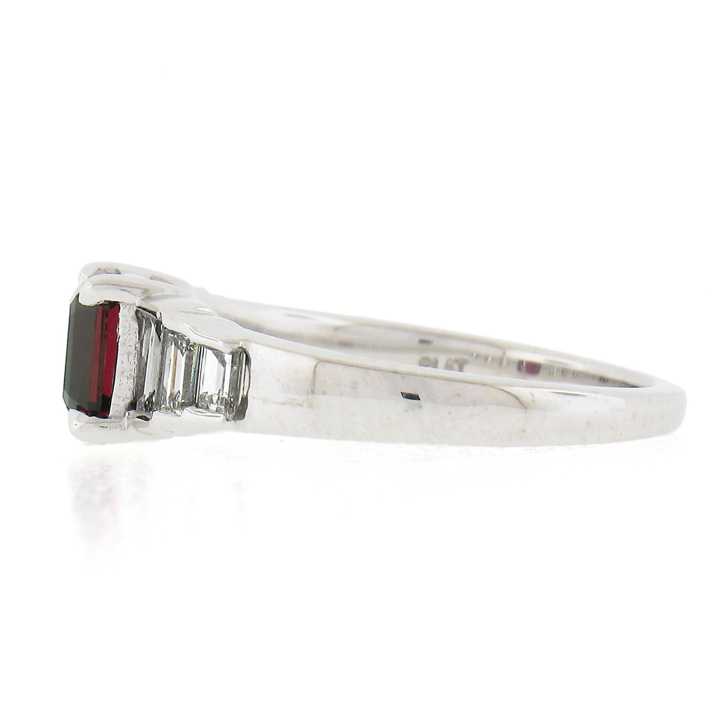 New Platinum 1.68ctw GIA Rectangular Cut Ruby & Baguette Diamond Engagement Ring For Sale 1