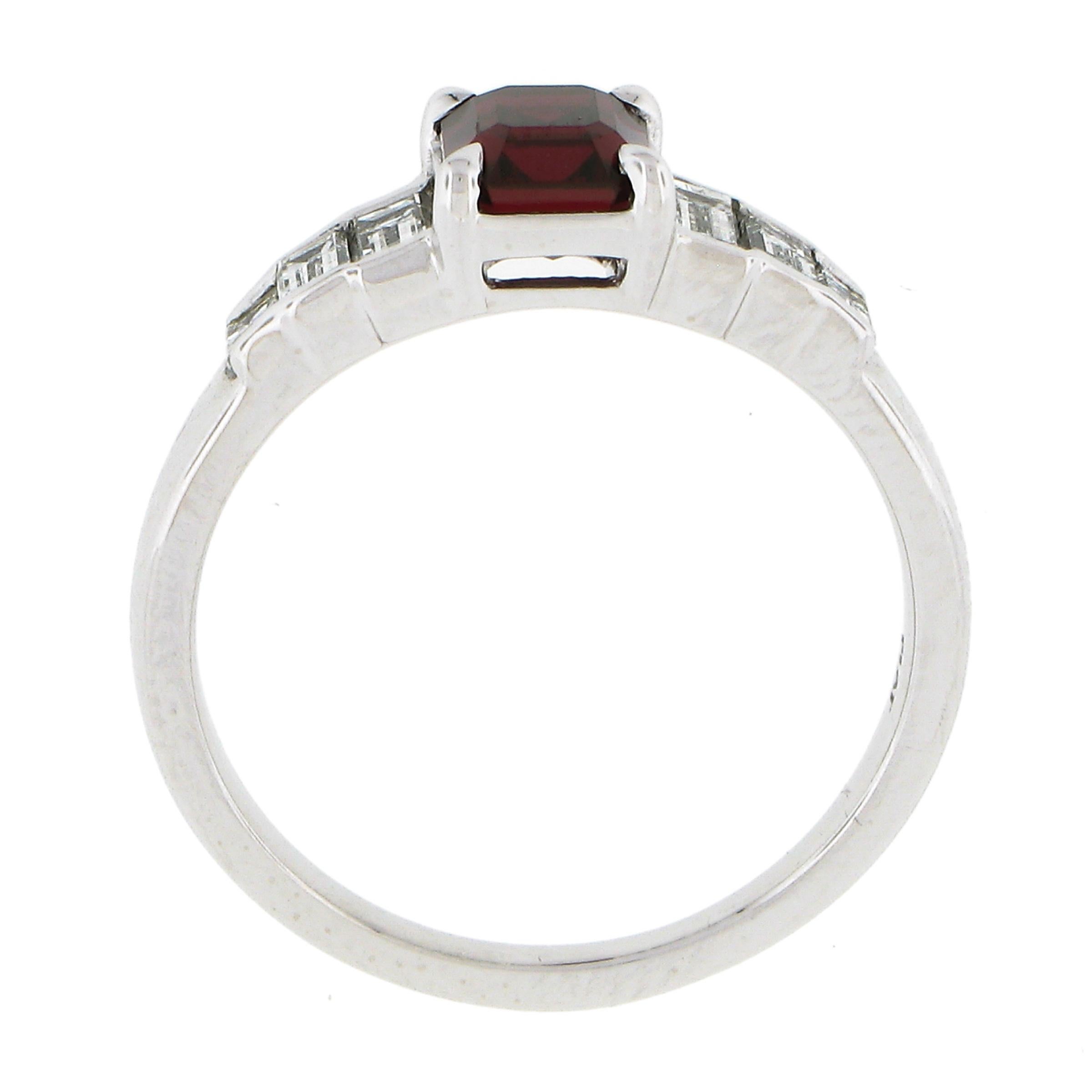 New Platinum 1.68ctw GIA Rectangular Cut Ruby & Baguette Diamond Engagement Ring For Sale 3