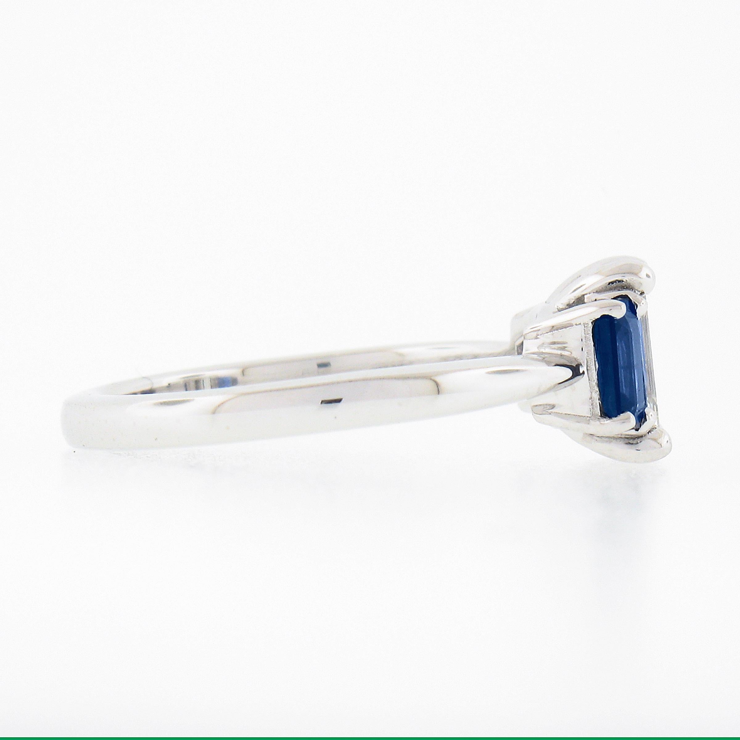New Platinum 1.71ctw GIA Emerald Cut Diamond & Sapphire 3 Stone Engagement Ring For Sale 1