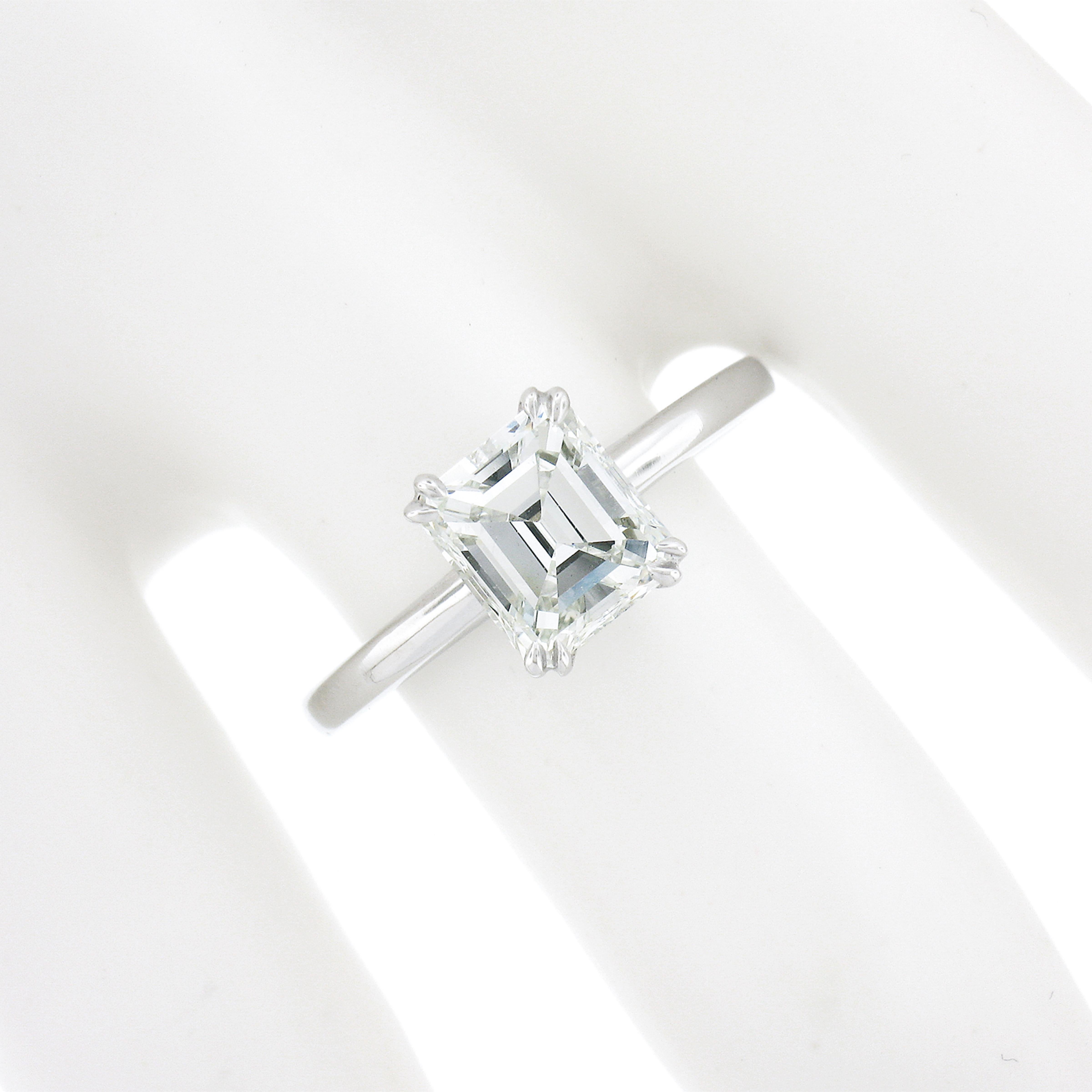 New Platinum 1.88ctw GIA Old Emerald Cut Prong Diamond Solitaire Engagement Ring In New Condition For Sale In Montclair, NJ