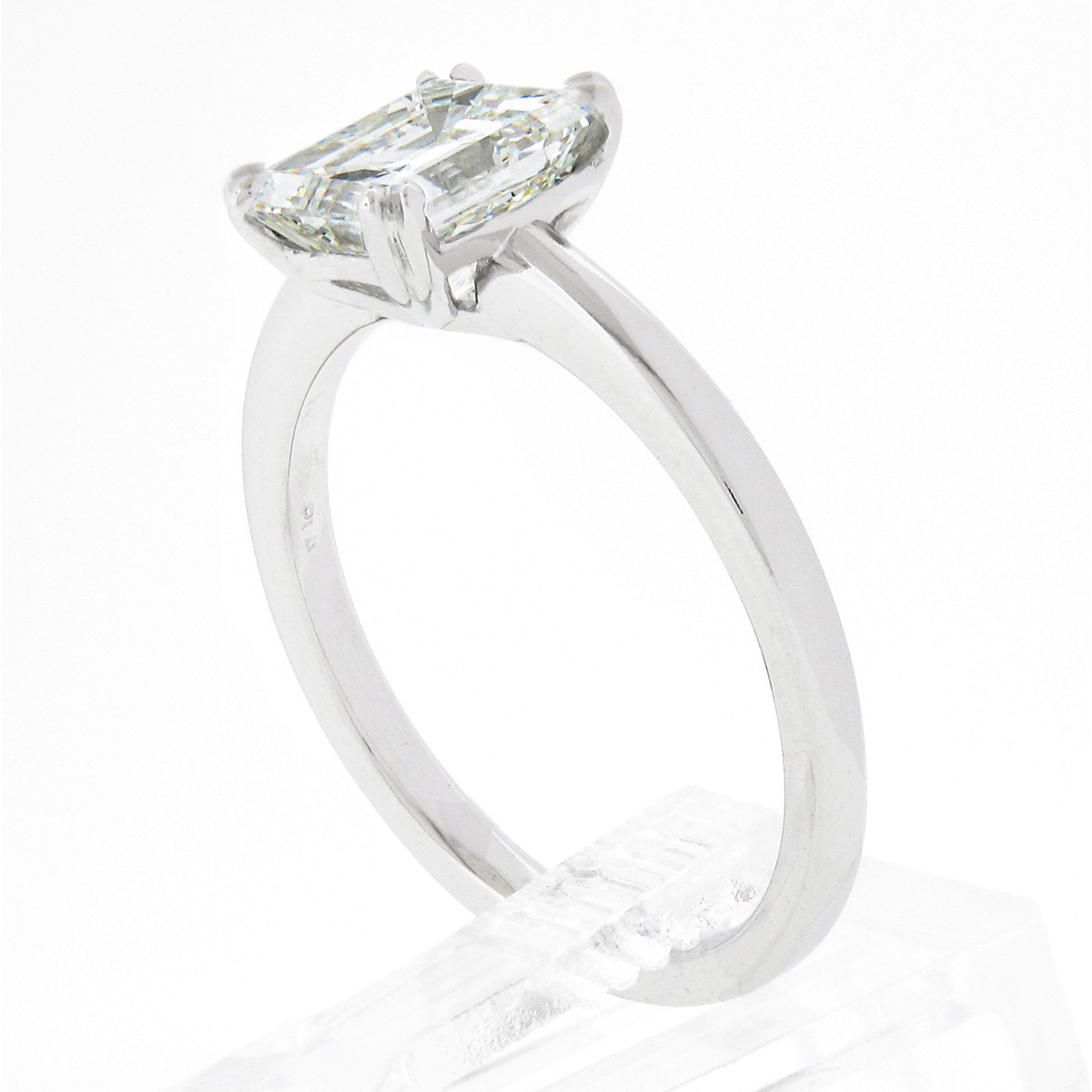 New Platinum 1.88ctw GIA Old Emerald Cut Prong Diamond Solitaire Engagement Ring For Sale 4