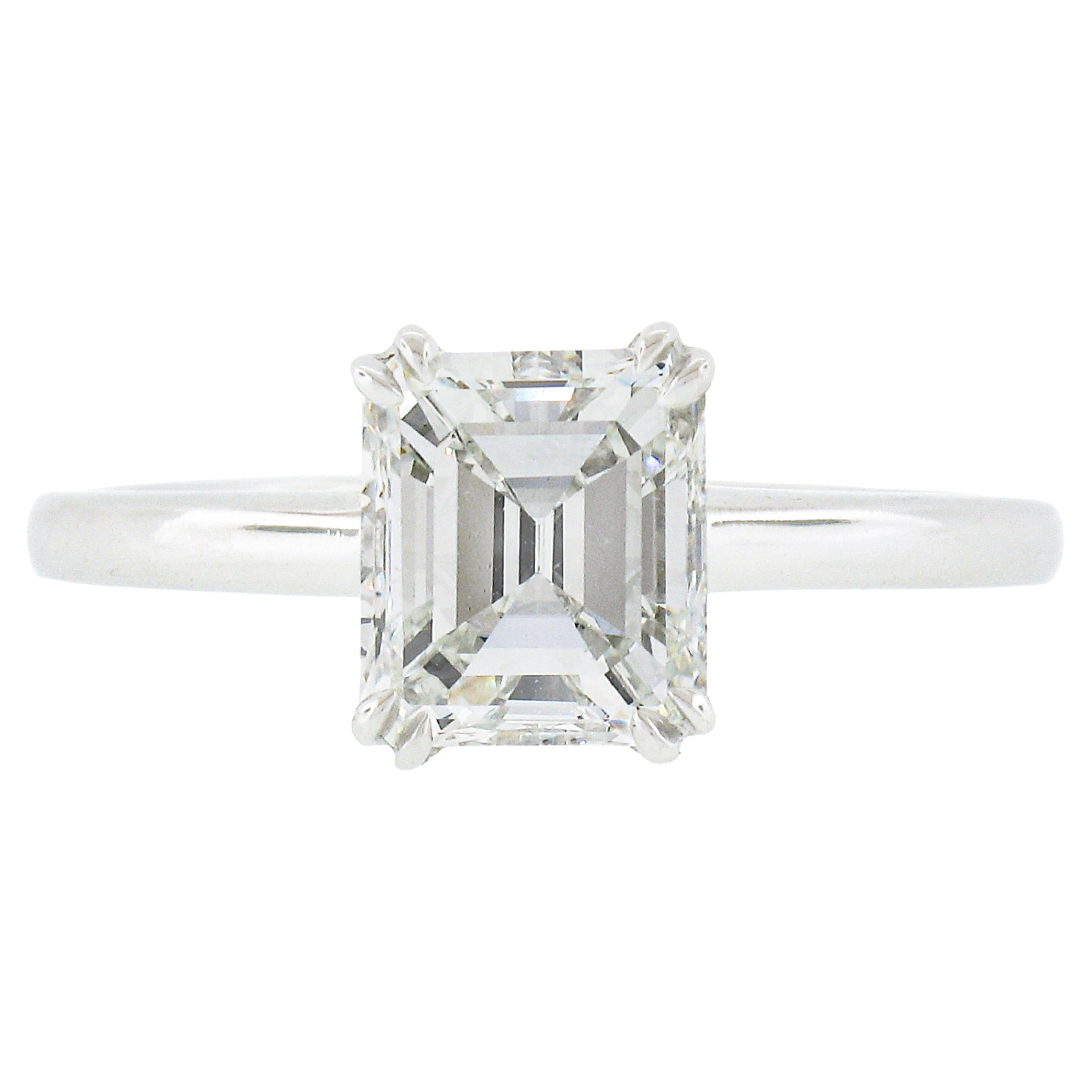 New Platinum 1.88ctw GIA Old Emerald Cut Prong Diamond Solitaire Engagement Ring