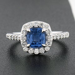 NEW Platinum 1.89ctw GIA NO HEAT Cushion Blue Spinel Brilliant Diamond Halo Ring