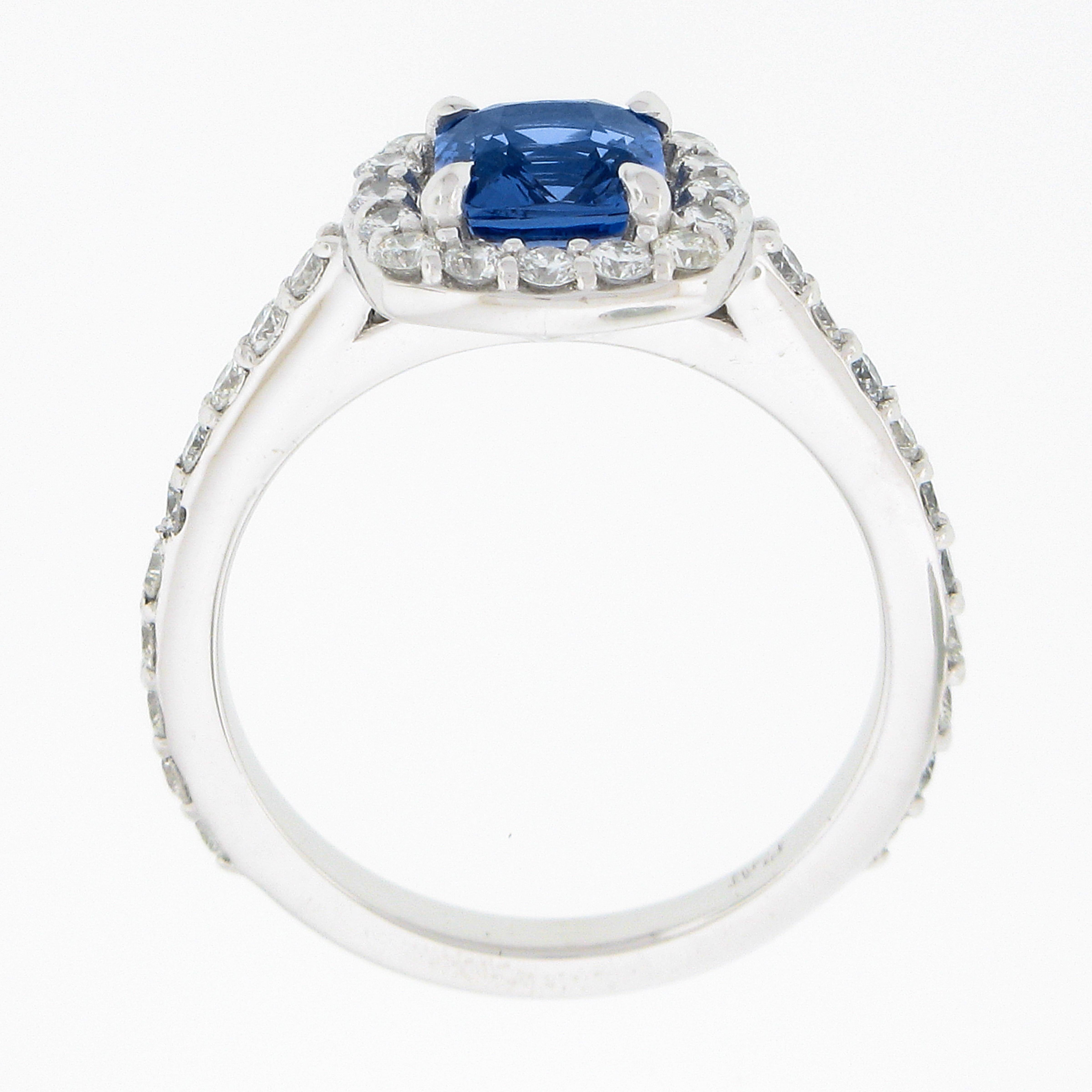 NEW Platinum 1.89ctw GIA NO HEAT Cushion Blue Spinel Brilliant Diamond Halo Ring For Sale 2