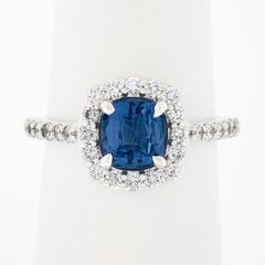 NEW Platinum 1.89ctw GIA NO HEAT Cushion Blue Spinel Brilliant Diamond Halo Ring
